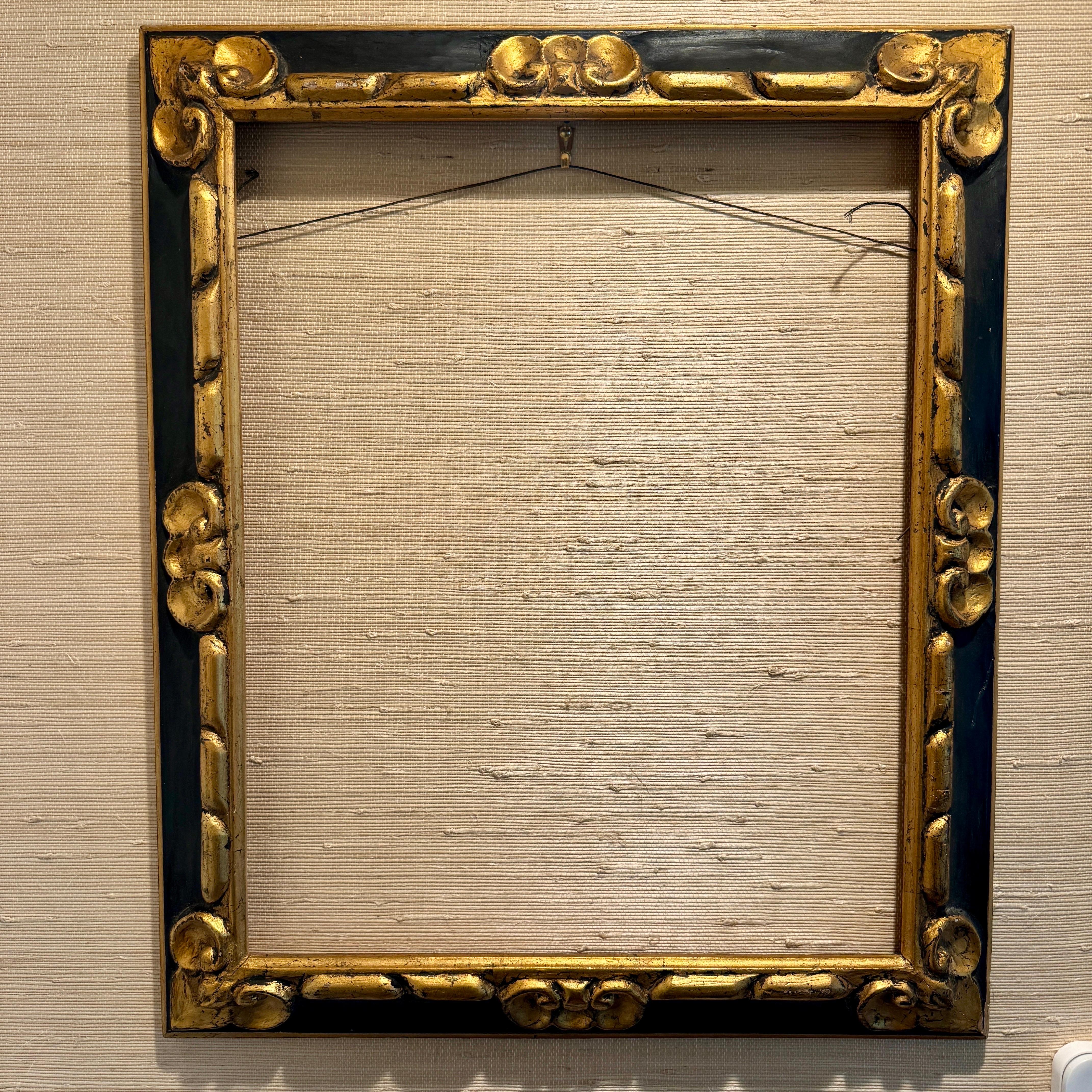 20th Century Italian Florentine Gold Black Gilded Wood Art Frame Circa 1950's For Sale