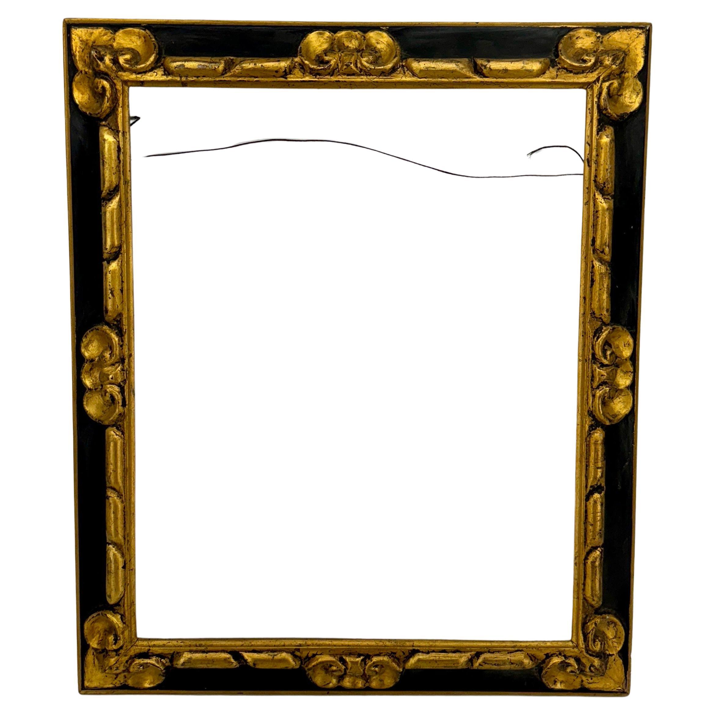 Italian Florentine Gold Black Gilded Wood Art Frame Circa 1950's