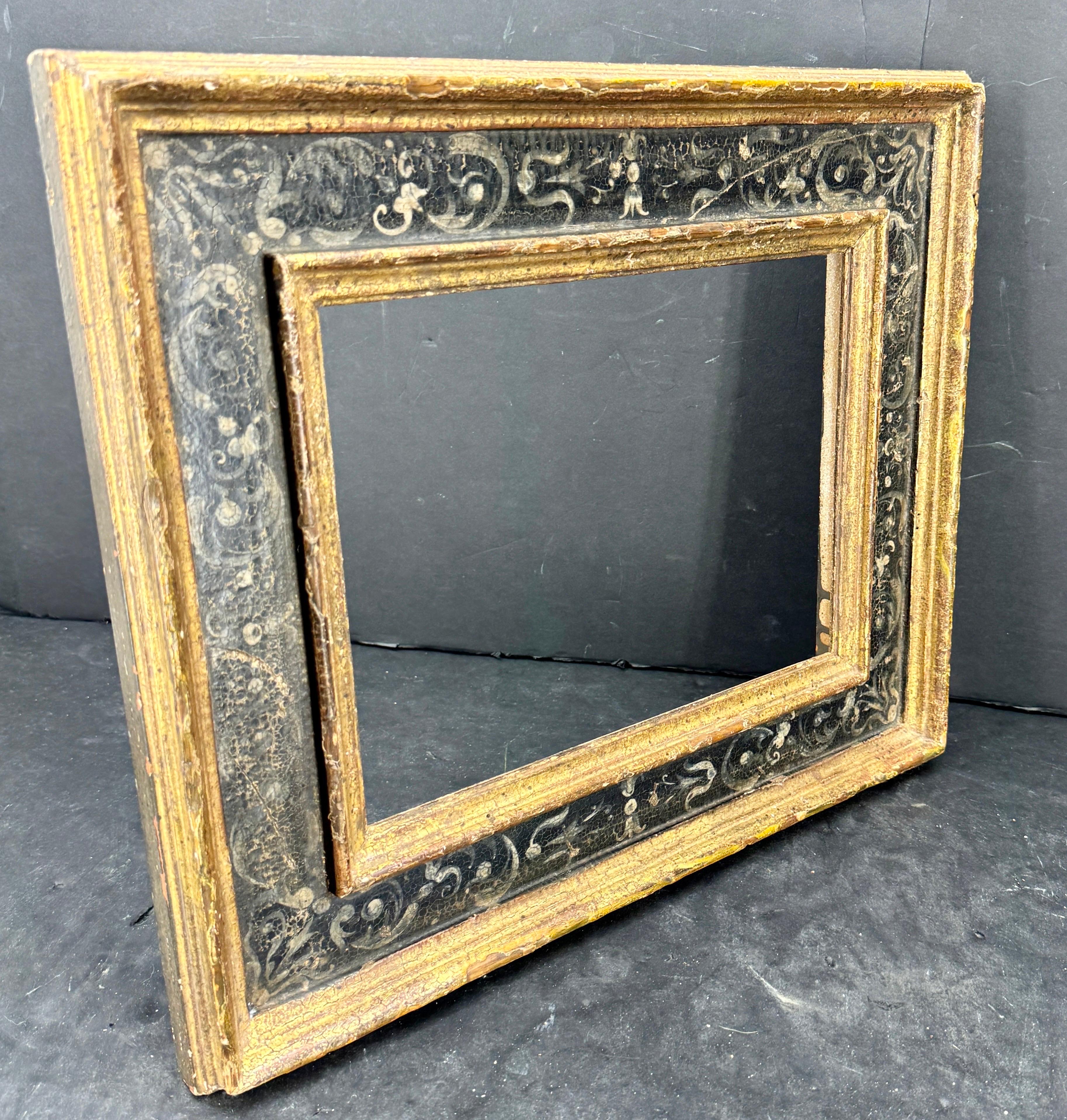 Rinascimento Cornice d'arte italiana in legno dorato oro nero Florentine in vendita