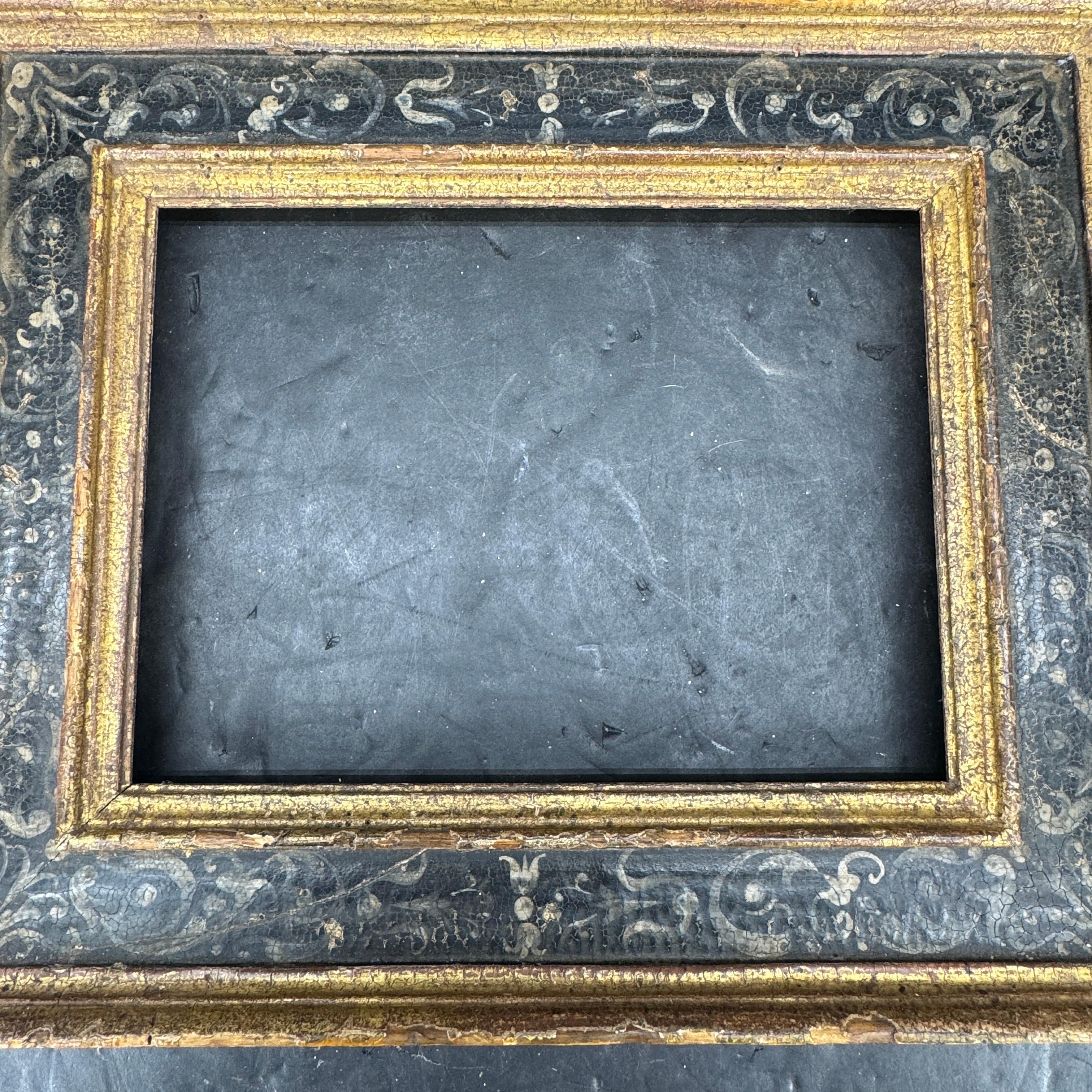 Intagliato a mano Cornice d'arte italiana in legno dorato oro nero Florentine in vendita