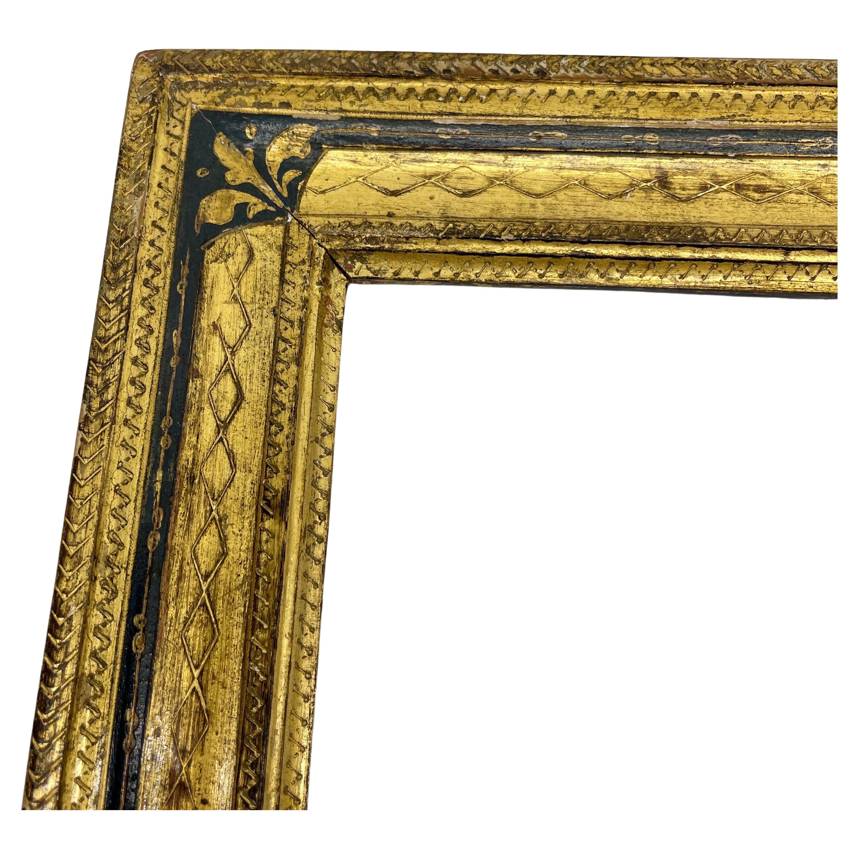 Hand-Carved Italian Florentine Gold Black Gilded Wood Art Frame