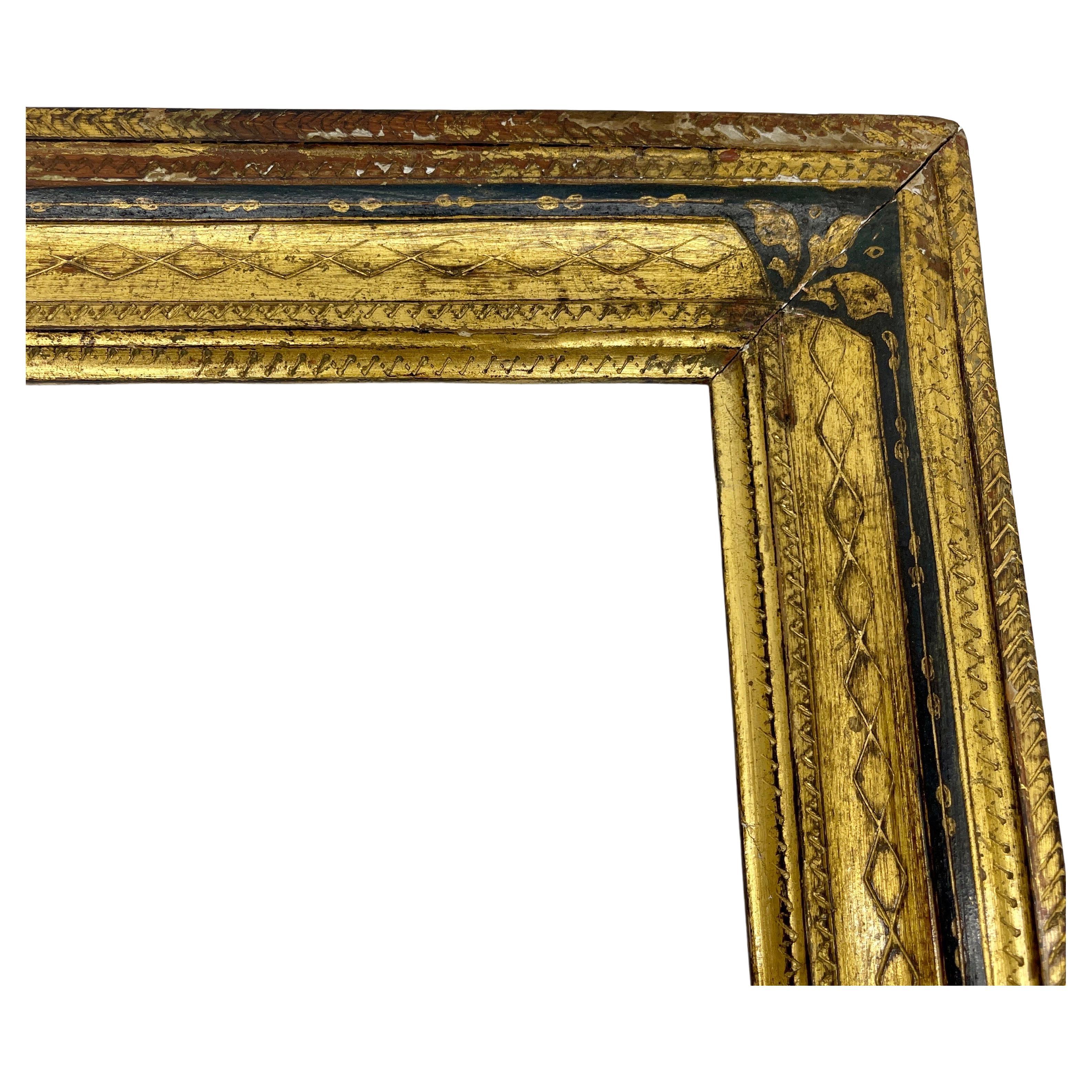 Italian Florentine Gold Black Gilded Wood Art Frame In Good Condition In Haddonfield, NJ