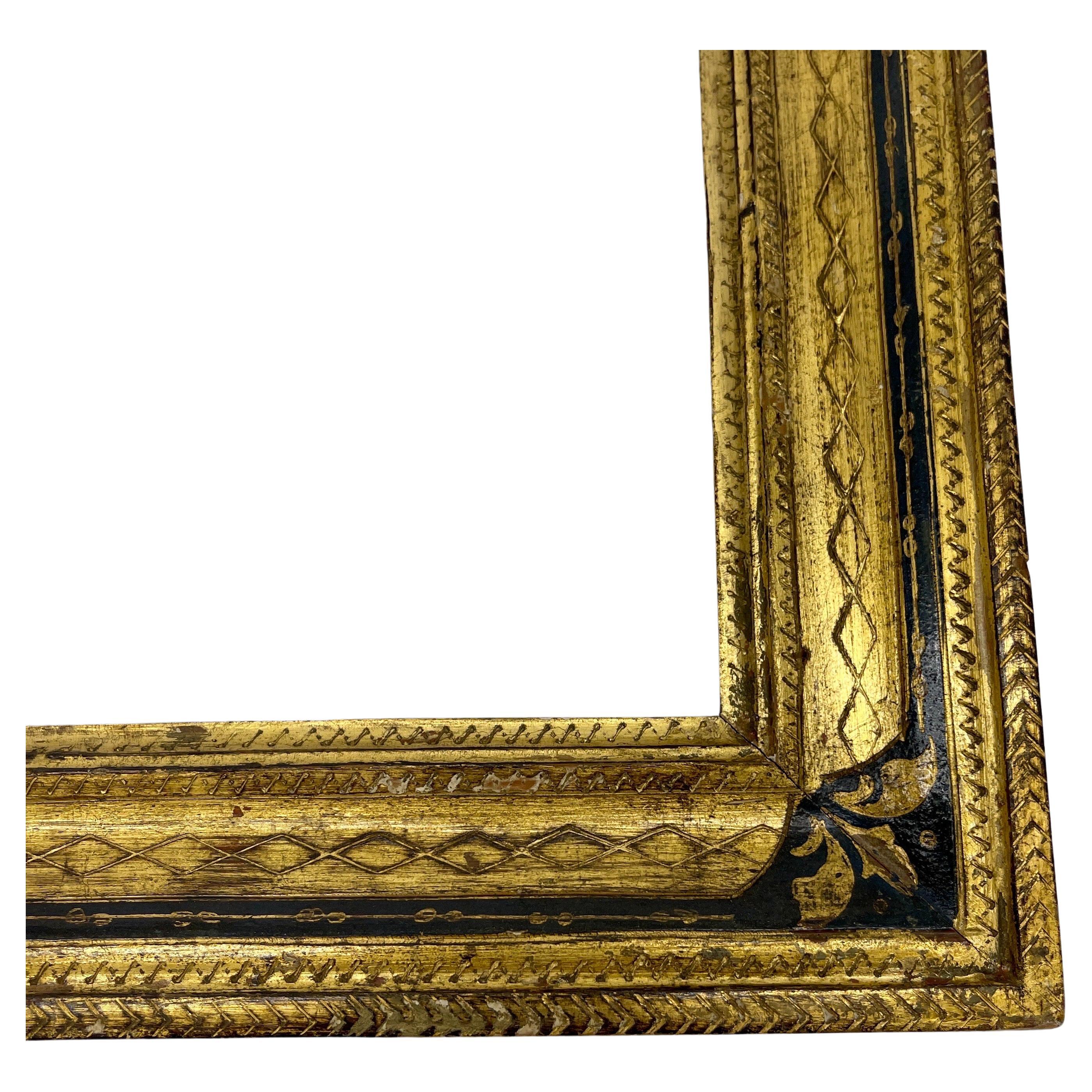 20th Century Italian Florentine Gold Black Gilded Wood Art Frame