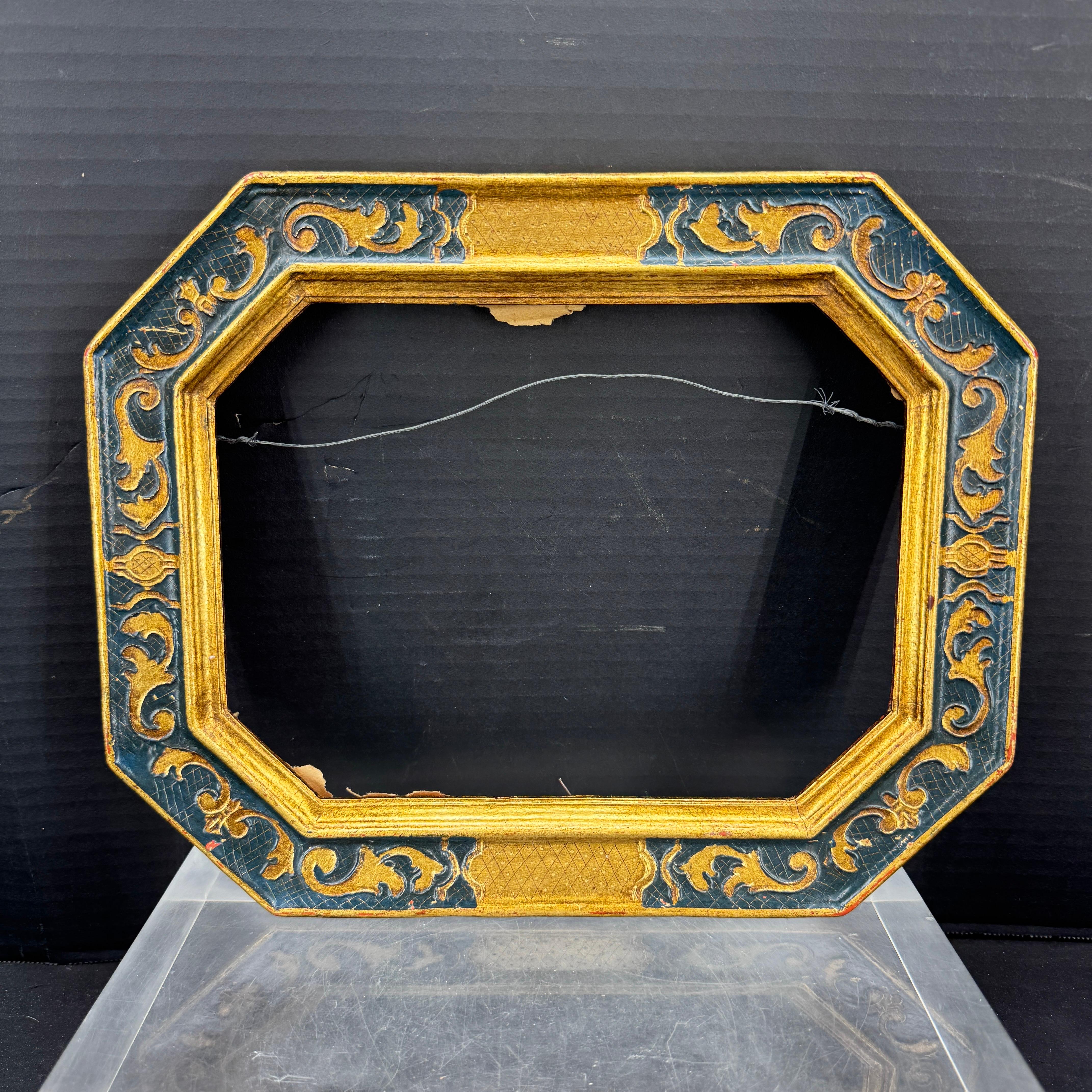 Italienischer Florentine Gold Schwarz Vergoldetes Holz Kunstrahmen Spiegel im Zustand „Gut“ im Angebot in Haddonfield, NJ