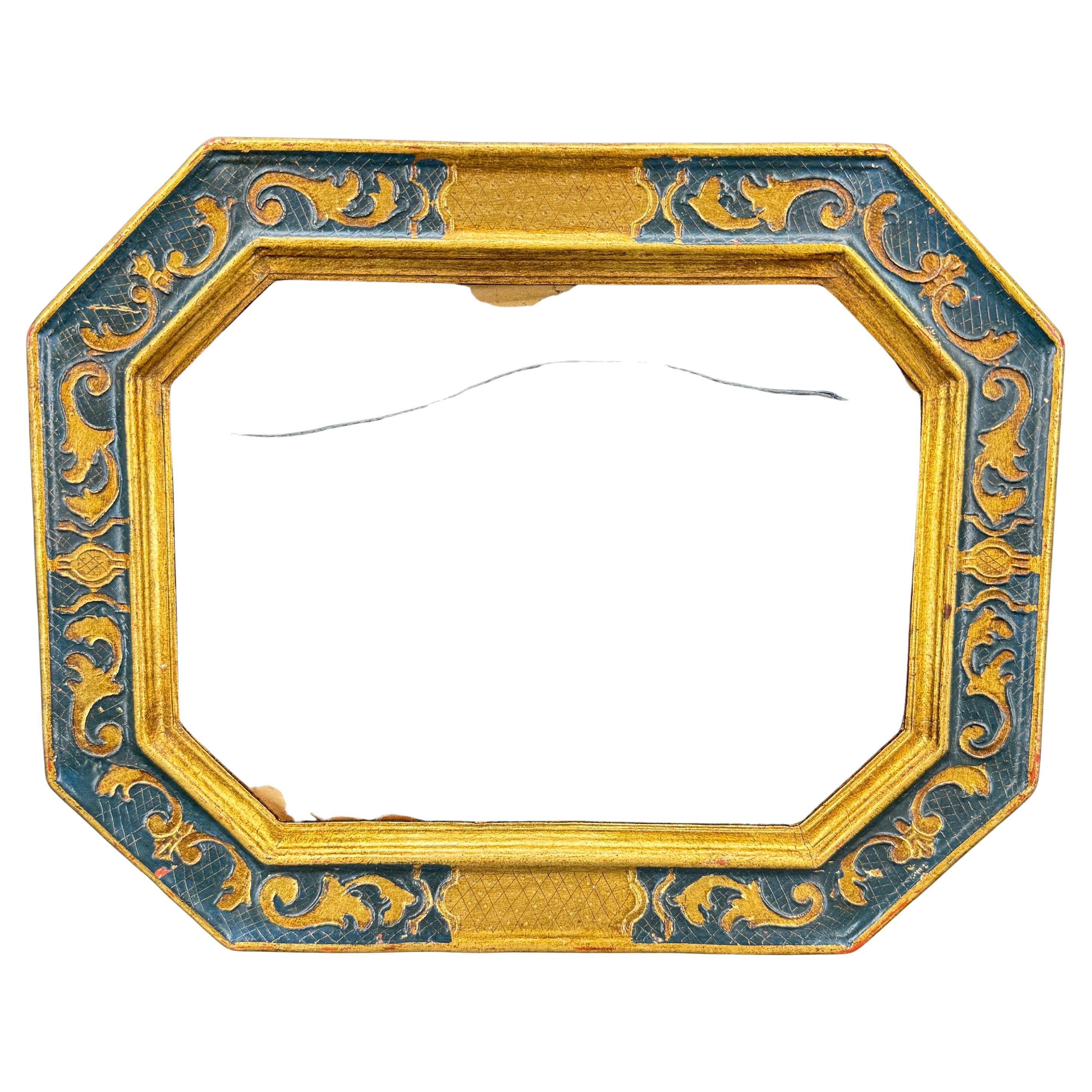 Italienischer Florentine Gold Schwarz Vergoldetes Holz Kunstrahmen Spiegel im Angebot
