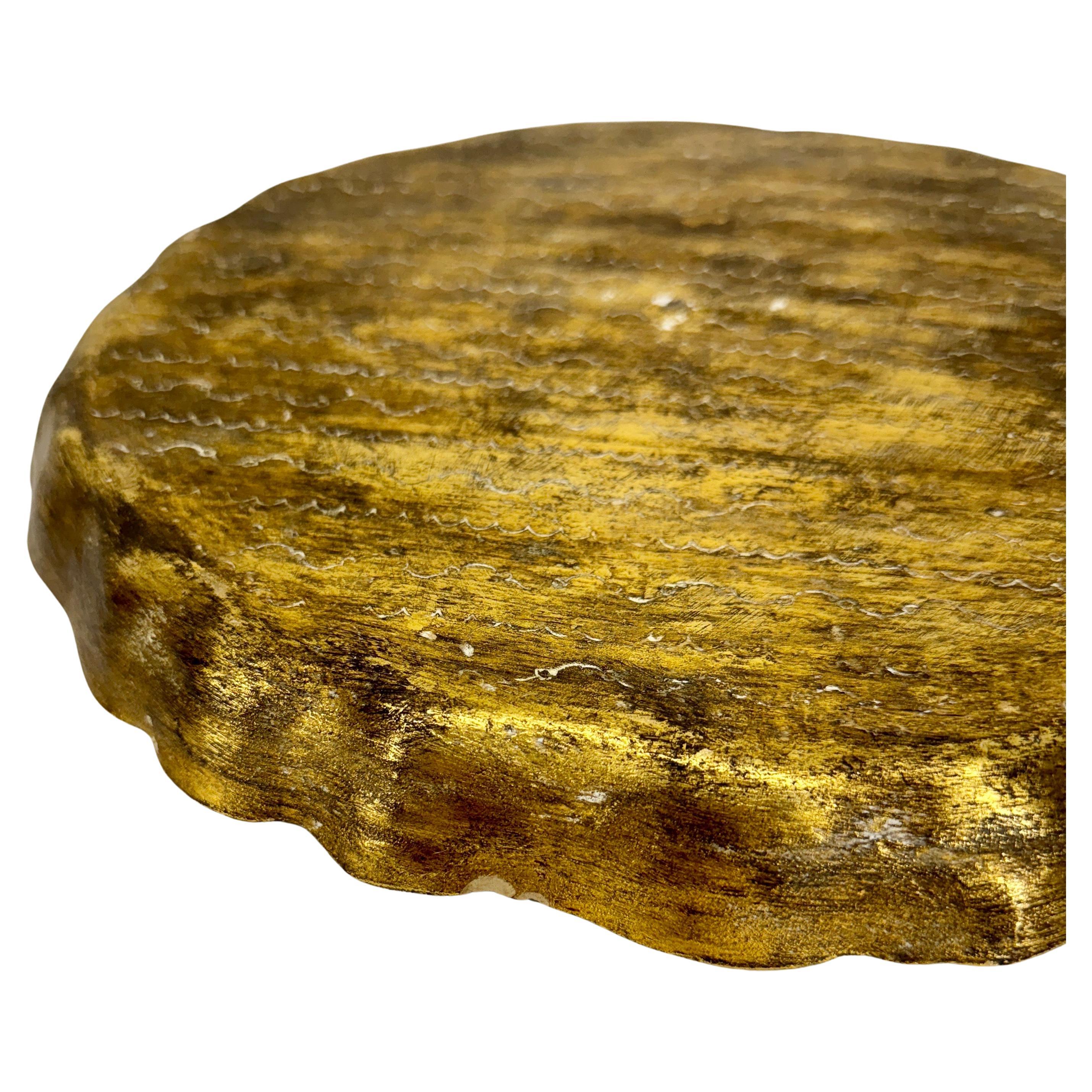 Italian Florentine Gold Gilt Ivory Vintage Wood Round Tray  For Sale 2