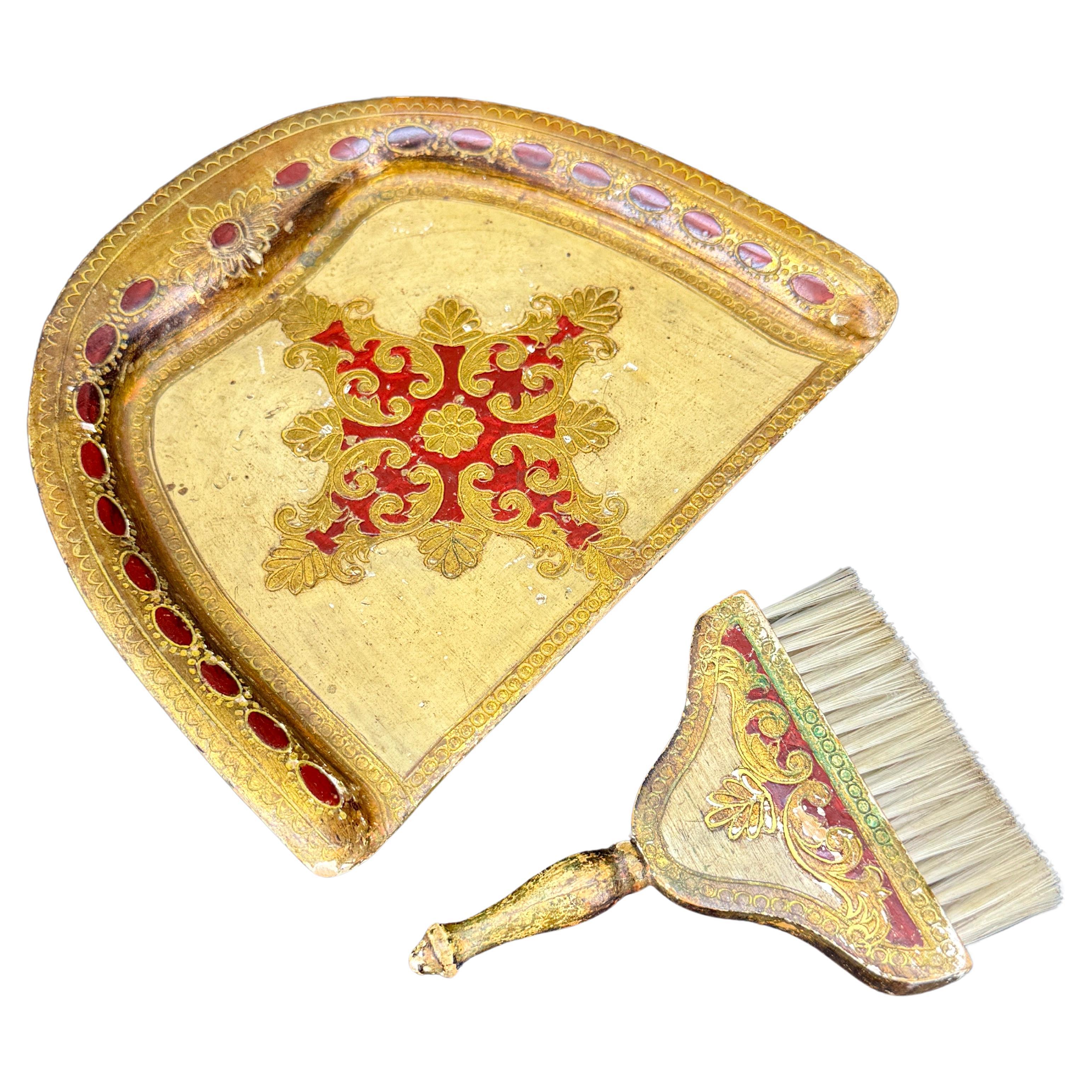 Mid-Century moderno Spazzacamino e vassoio in oro dorato italiano Florentine in vendita