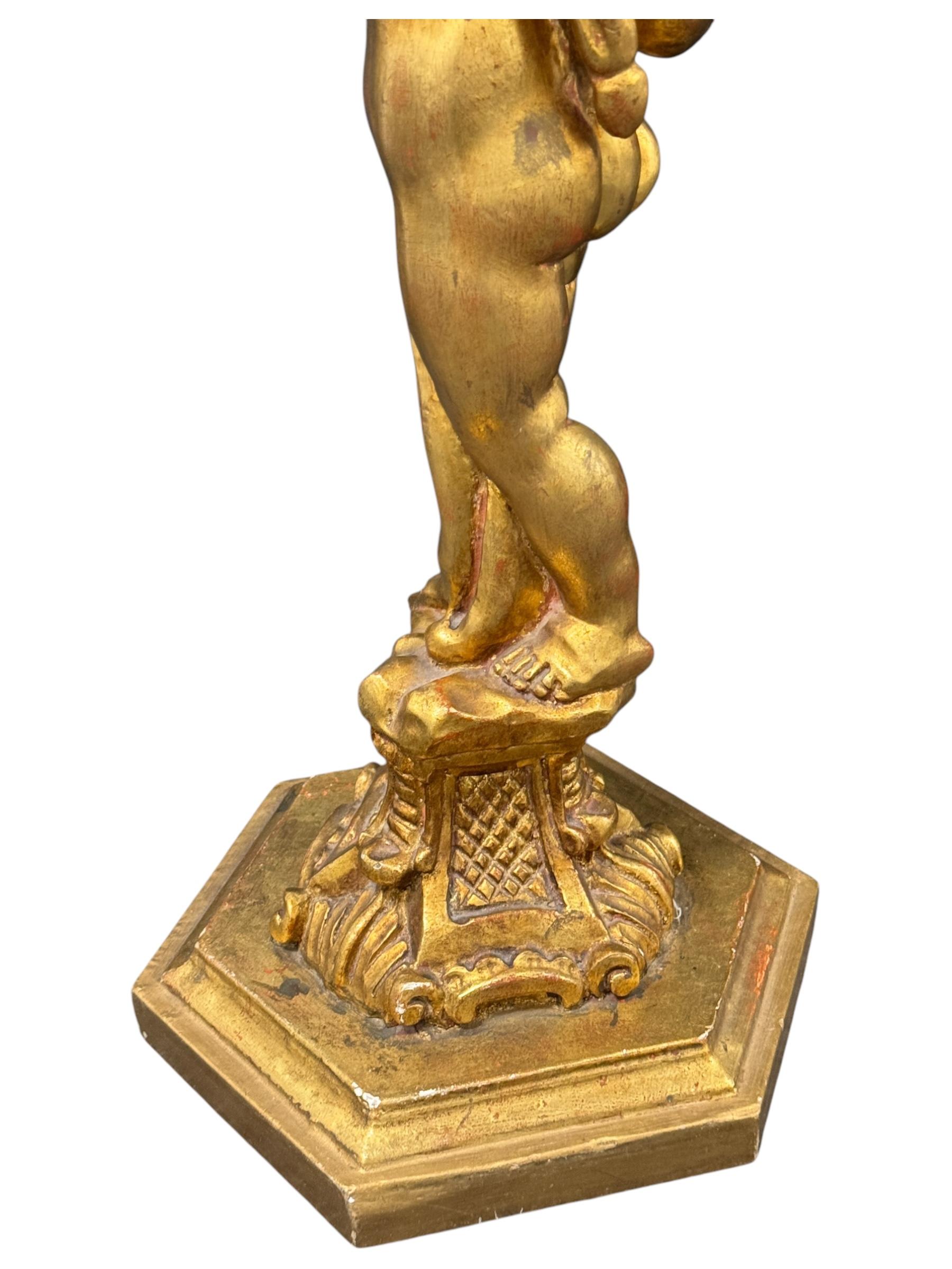 Table d'appoint italienne en bois doré Florentine Pied d'ange chérubin, Toleware Tole en vente 5