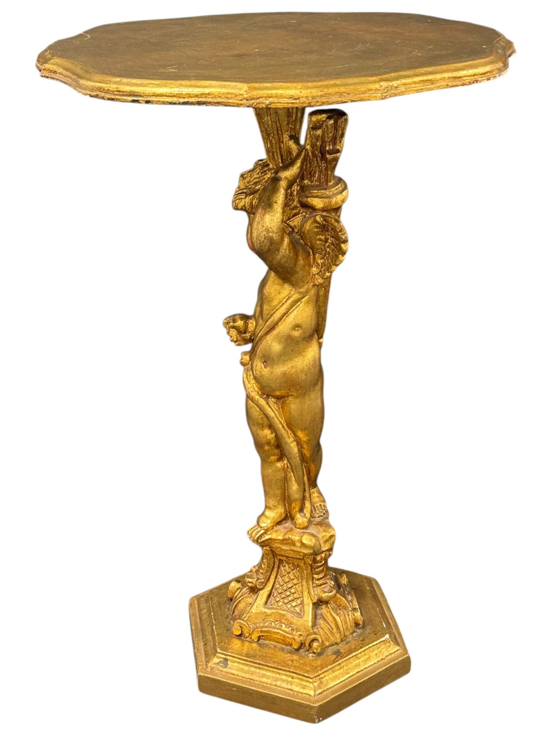 Table d'appoint italienne en bois doré Florentine Pied d'ange chérubin, Toleware Tole en vente 6