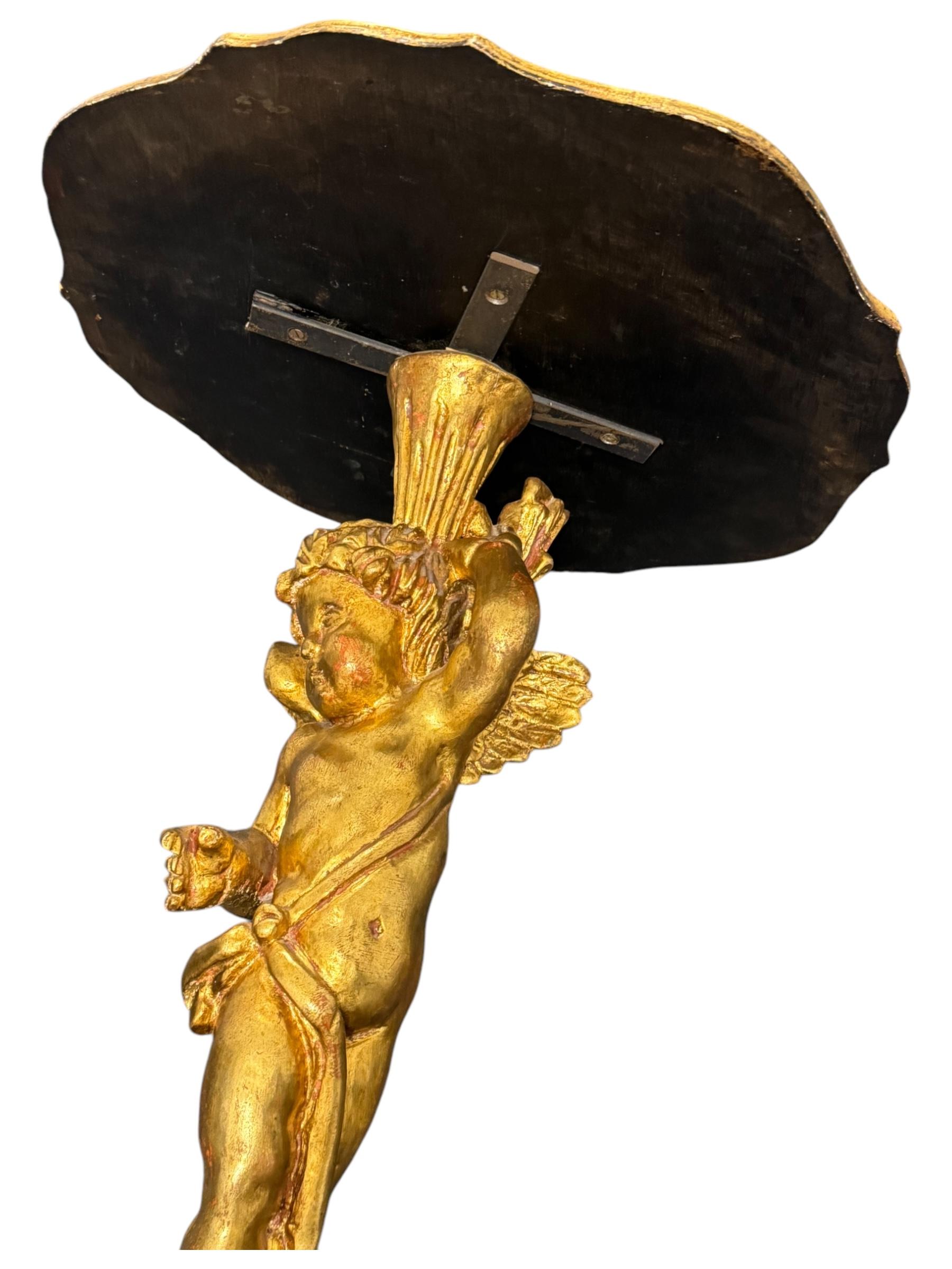 Table d'appoint italienne en bois doré Florentine Pied d'ange chérubin, Toleware Tole en vente 10