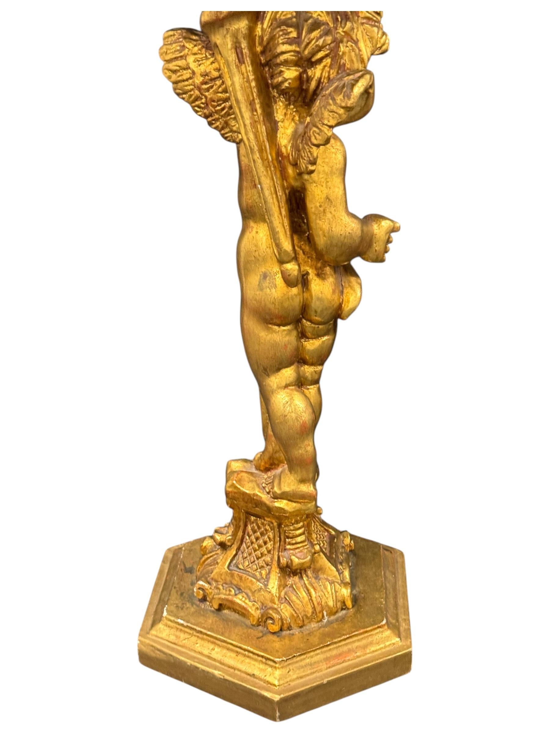 Table d'appoint italienne en bois doré Florentine Pied d'ange chérubin, Toleware Tole en vente 2