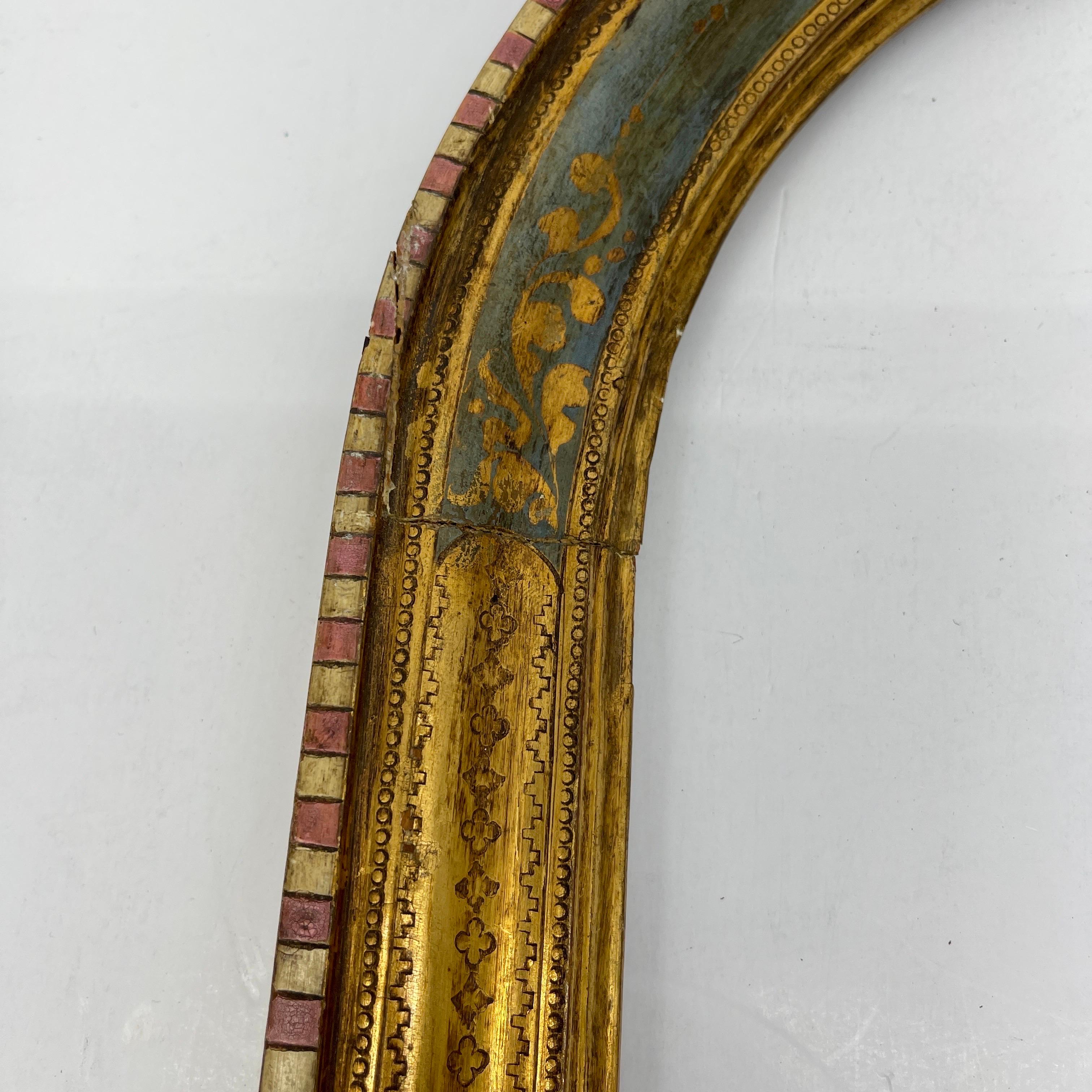 Wood Italian Florentine Gold Giltwood Demi Lune Arched Frame For Sale