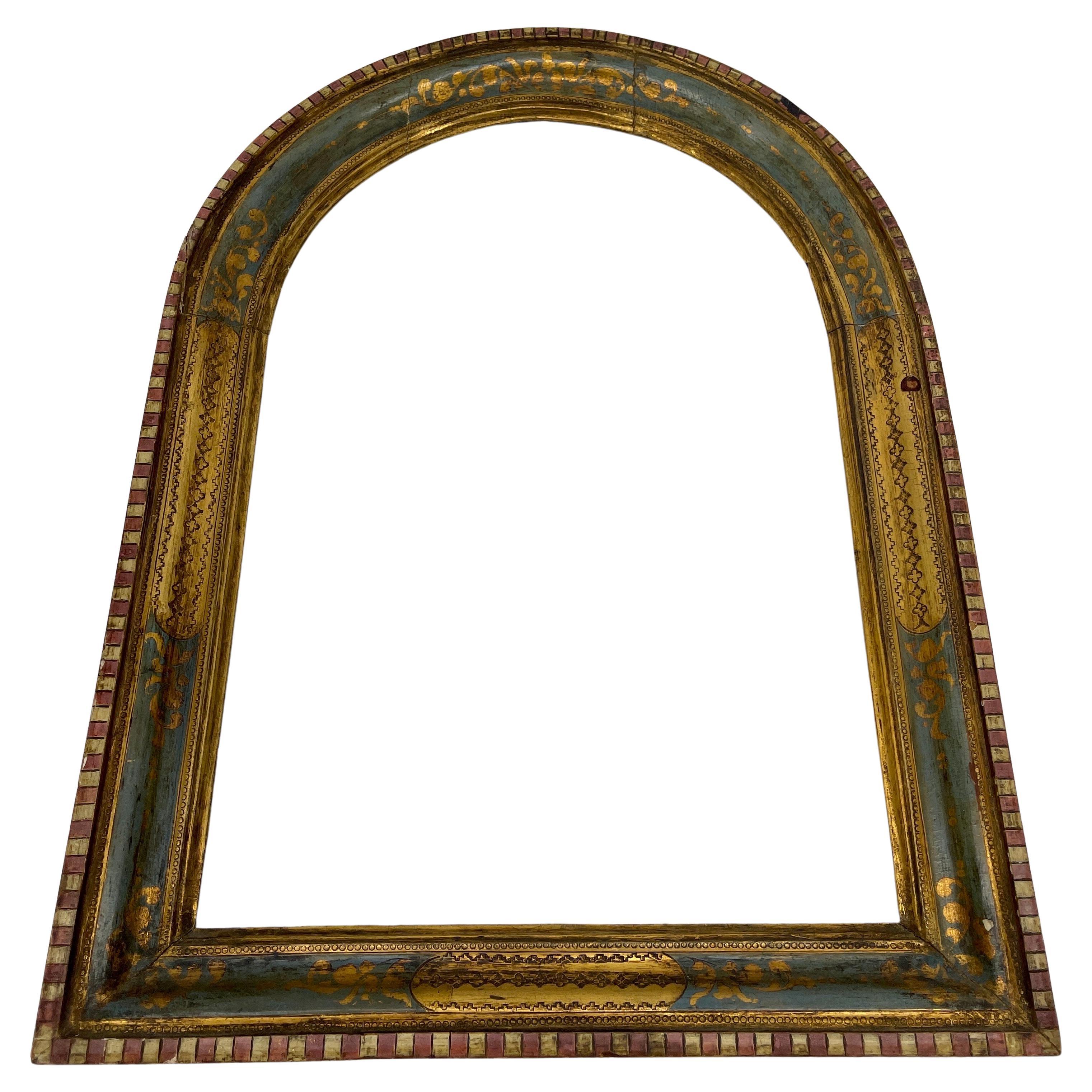 Italian Florentine Gold Giltwood Demi Lune Arched Frame For Sale