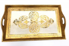 Italian Florentine Gold Giltwood Serving Dresser Tray Toleware Tole, 1950s