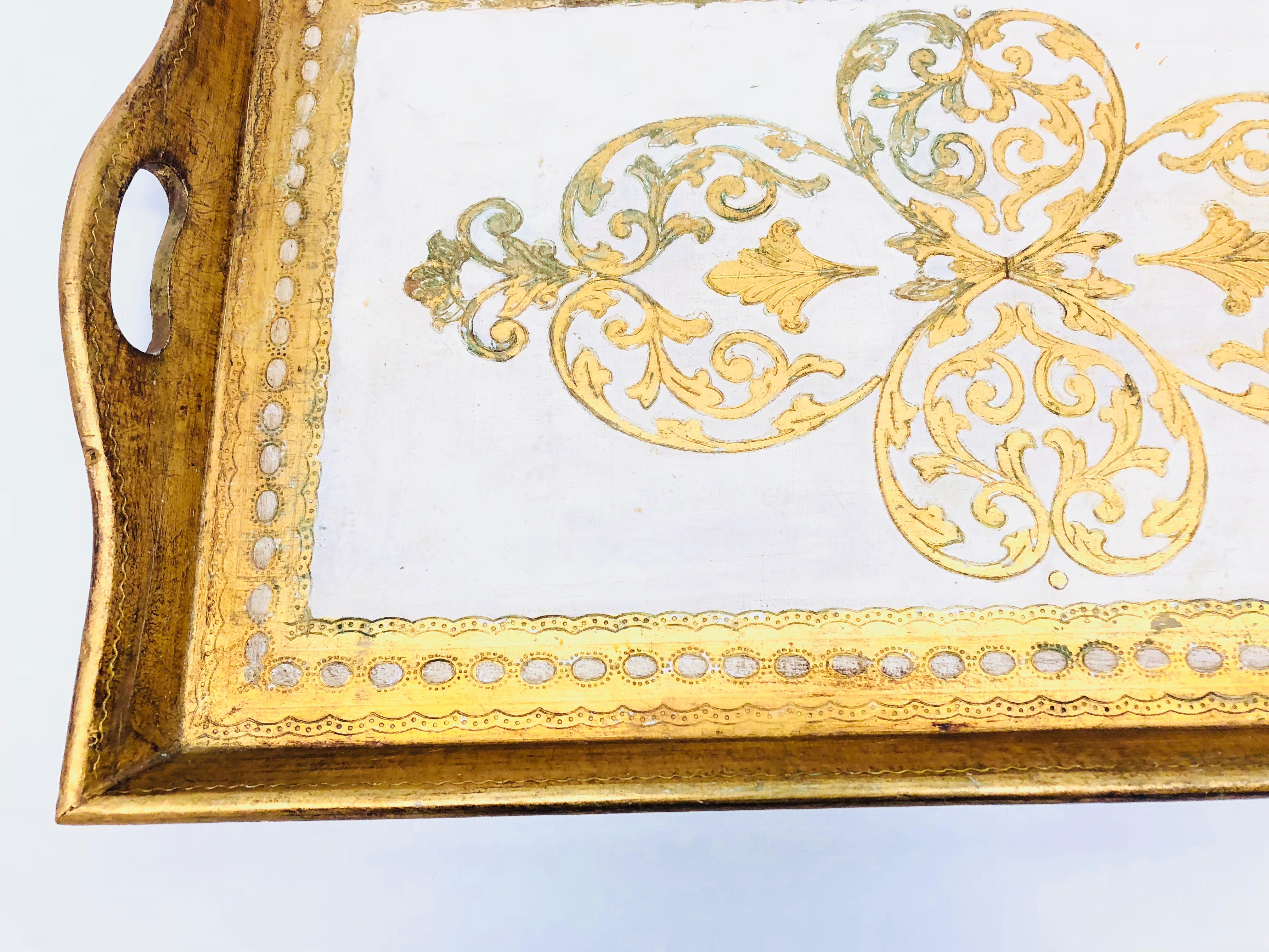 Hollywood Regency Italian Florentine Gold Giltwood Serving Dresser Tray Toleware Tole, 1950s