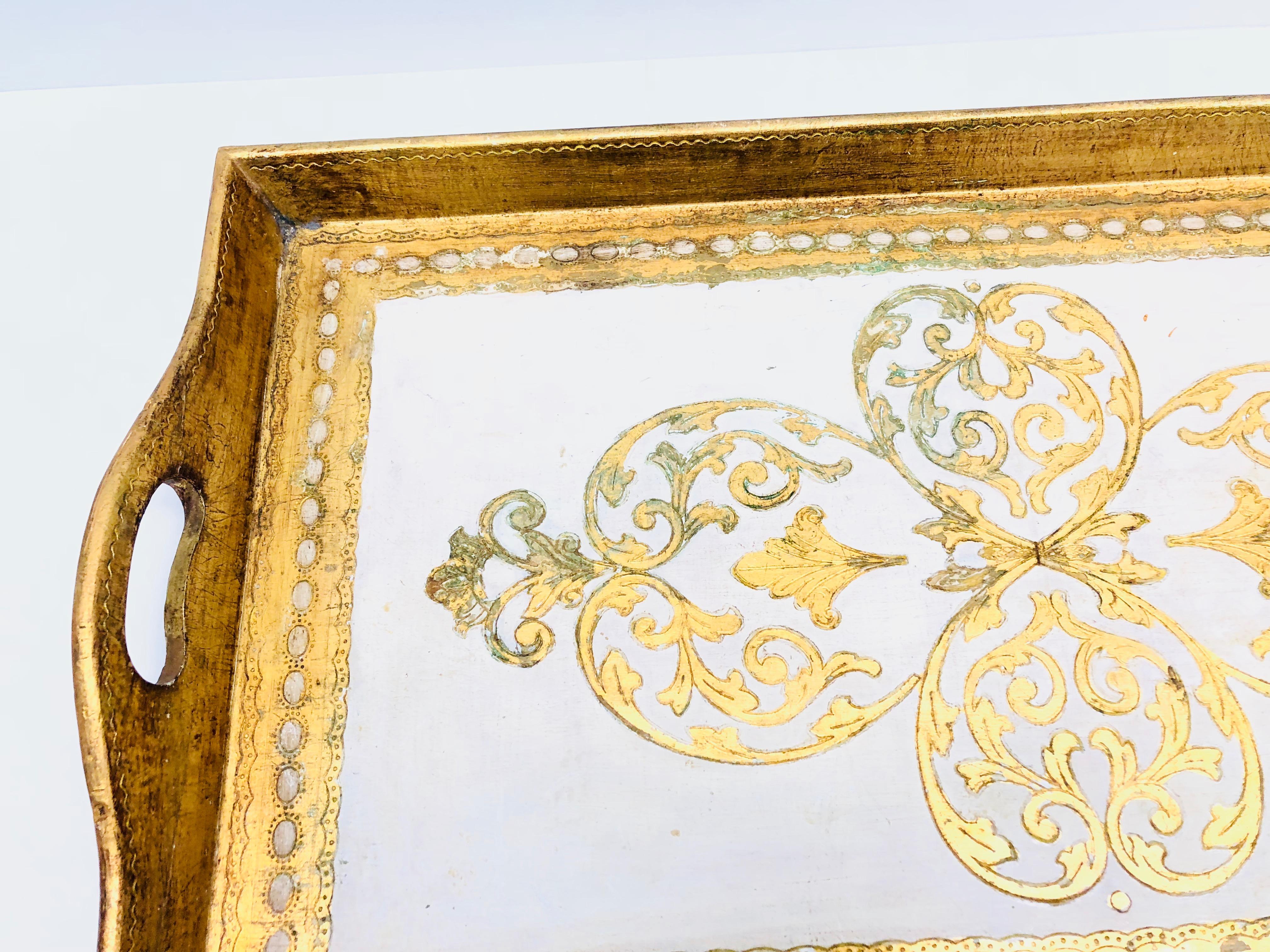Italian Florentine Gold Giltwood Serving Dresser Tray Toleware Tole, 1950s In Good Condition In Nuernberg, DE