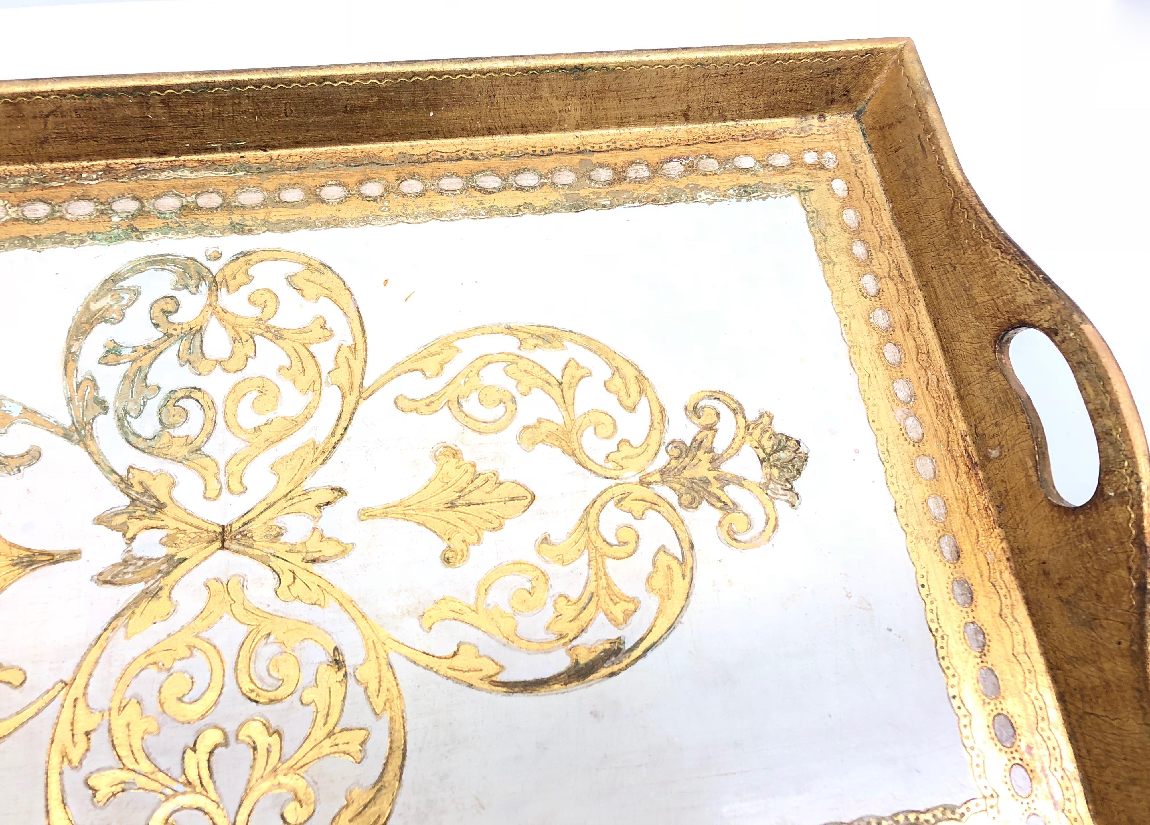 Mid-20th Century Italian Florentine Gold Giltwood Serving Dresser Tray Toleware Tole, 1950s
