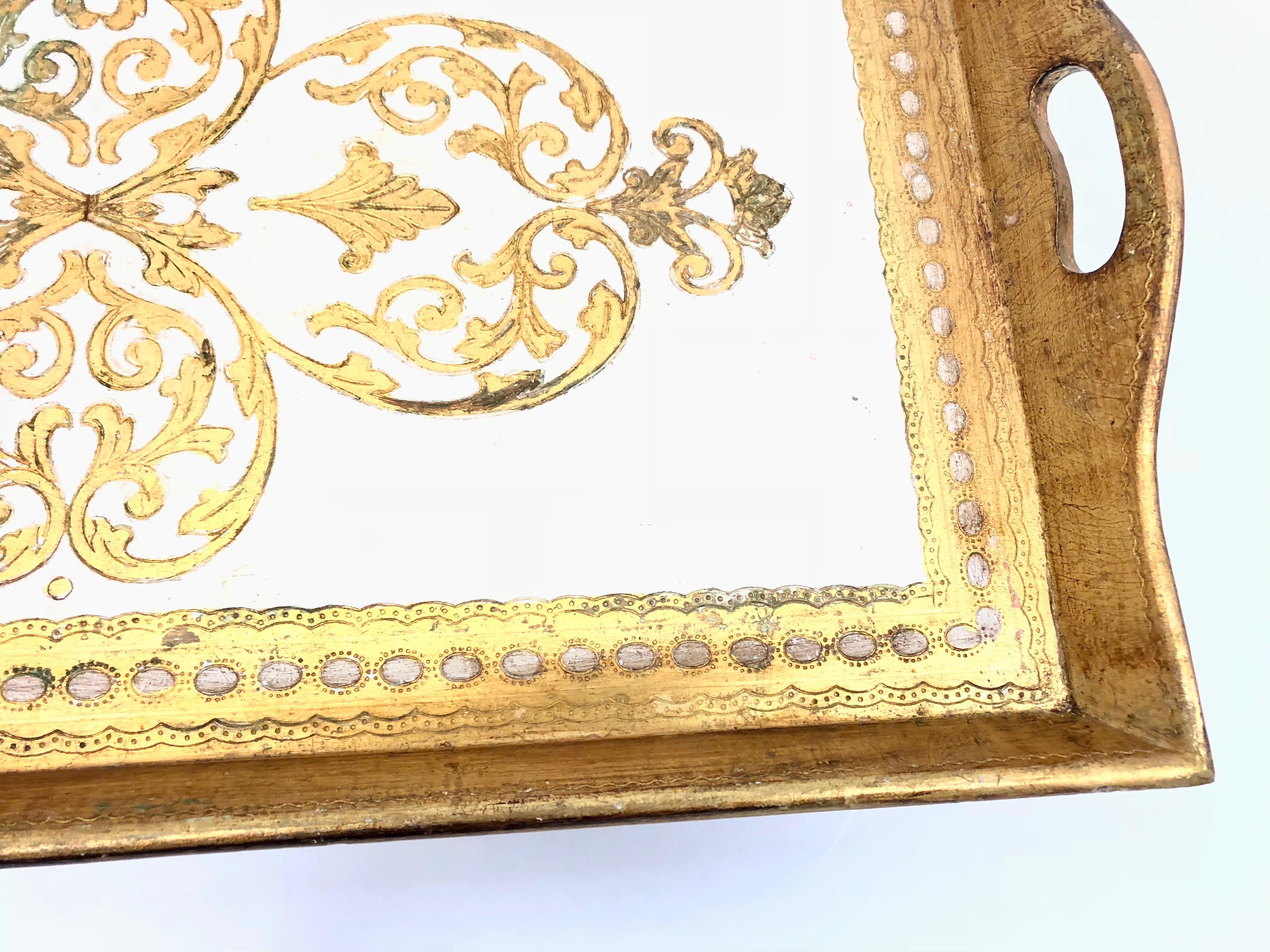 Wood Italian Florentine Gold Giltwood Serving Dresser Tray Toleware Tole, 1950s