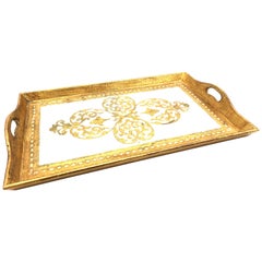 Italienische Florentiner Gold Giltwood Servierkommode Tablett Toleware Tole:: 1950er Jahre