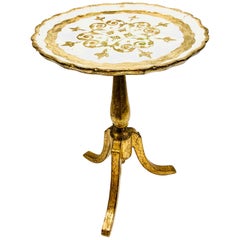 Italian Florentine Gold Giltwood Side Table Toleware Tole, 1950s