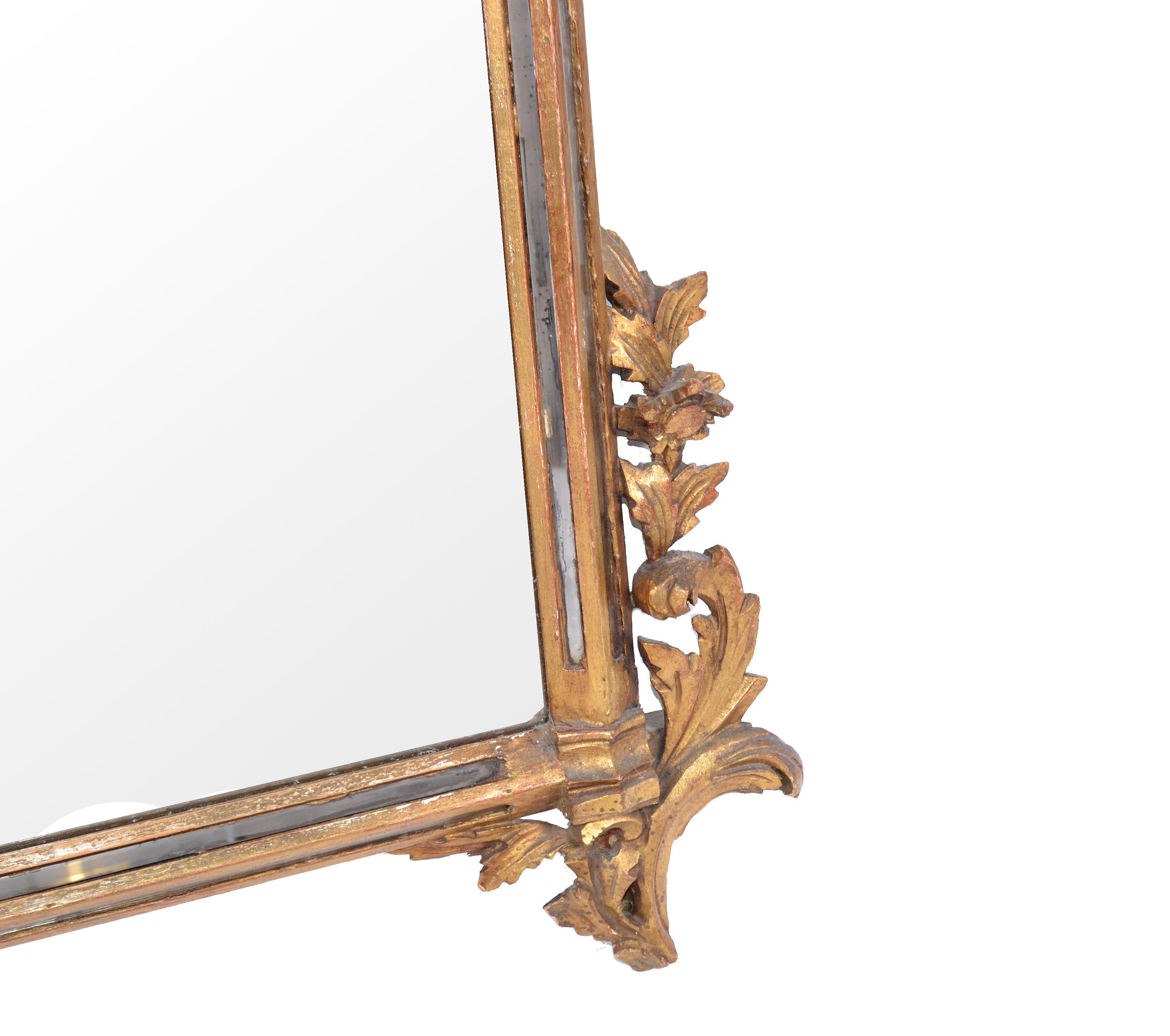 Italian Florentine Hand Carved Giltwood and Antique Mirrored Glass Wall Mirror 4