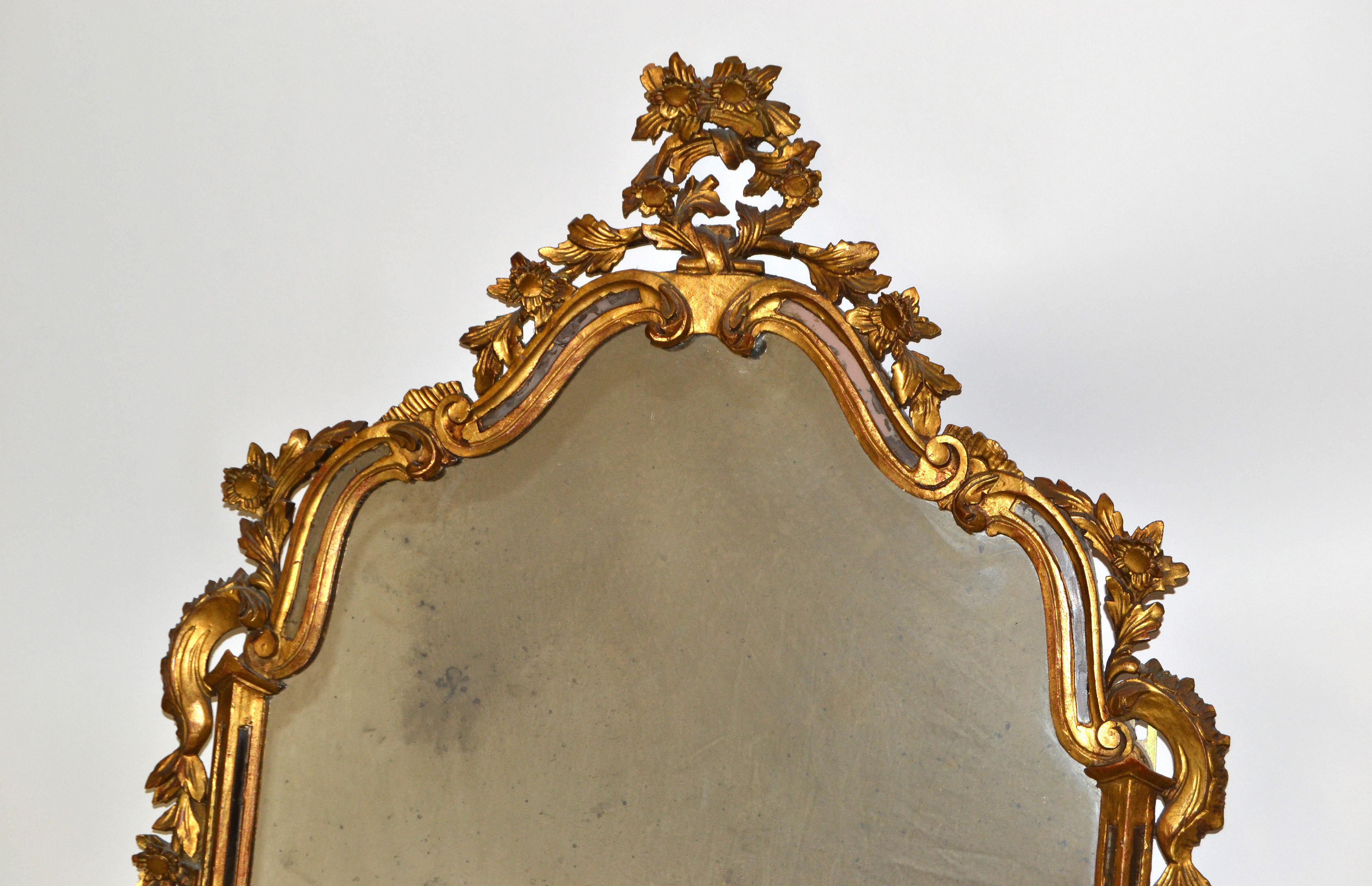 Italian Florentine Hand Carved Giltwood and Antique Mirrored Glass Wall Mirror 1