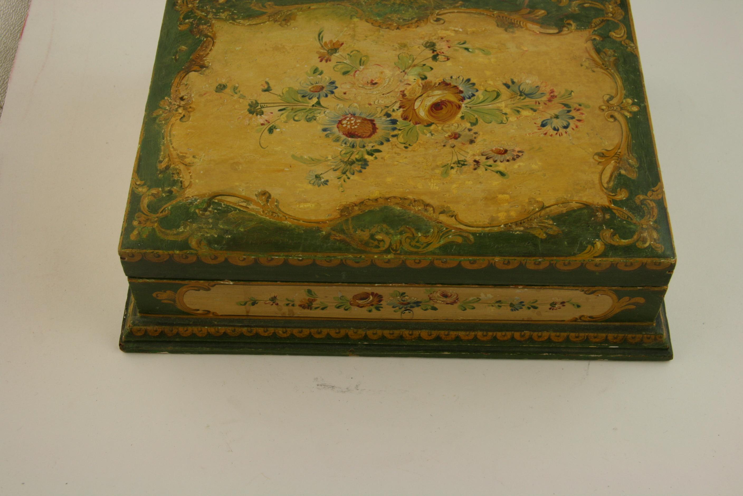 Italian Florentine Hand Painted Box, circa 1920s 2