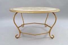 Italian Florentine Hollywood Regency Gold Wood & Iron Rope Round Coffee Table