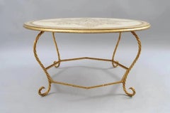 Italian Florentine Hollywood Regency Gold Wood & Iron Rope Round Coffee Table
