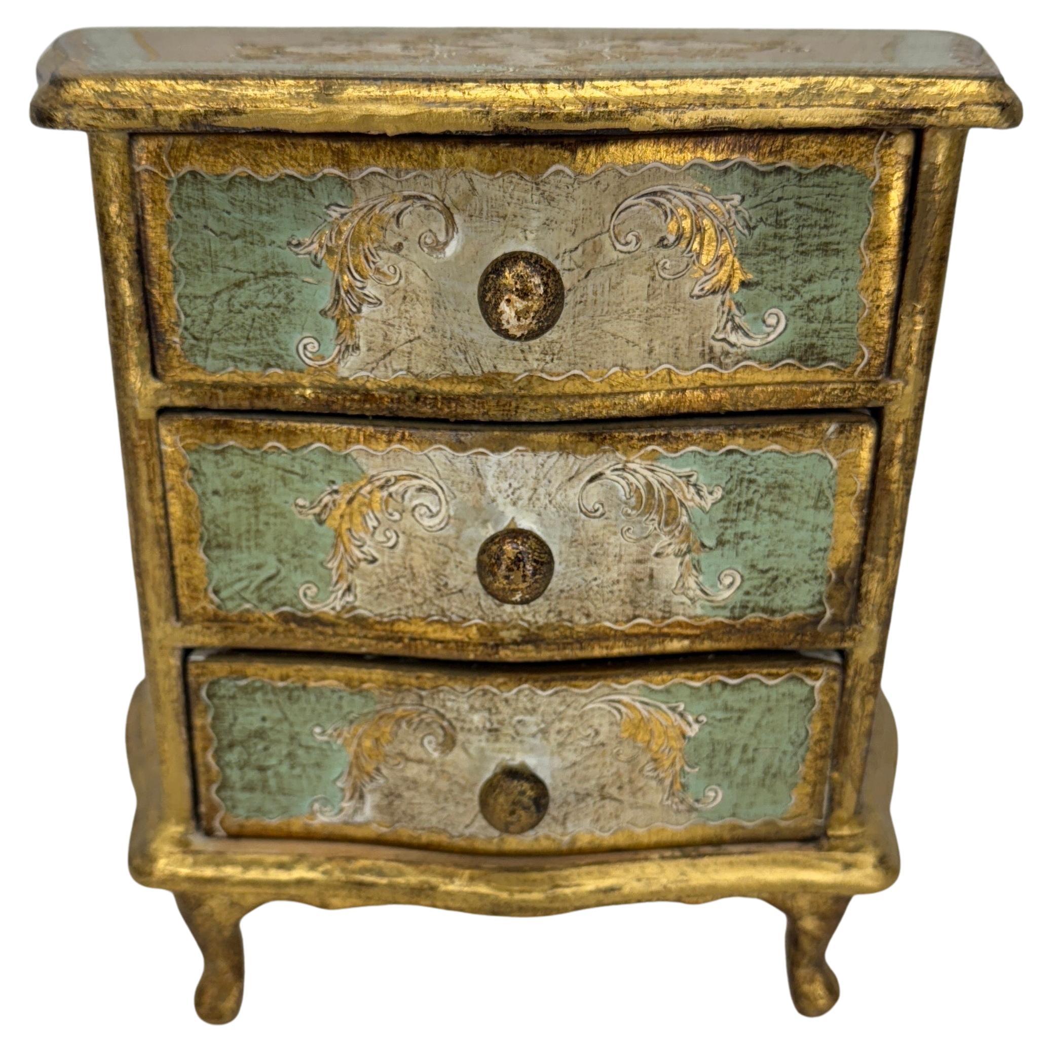 Italian Florentine Jewelry Miniature Chest of Drawers Box