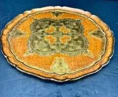 Italian Florentine Large Gilt Wood Orange Round Tray