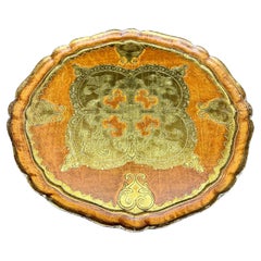 Italian Florentine Large Gilt Wood Orange Round Tray