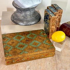 Italian Florentine Large Rectangular Green Gilt Wood Box Jewelry