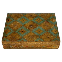 Italian Florentine Large Rectangular Green Gilt Wood Box Jewelry