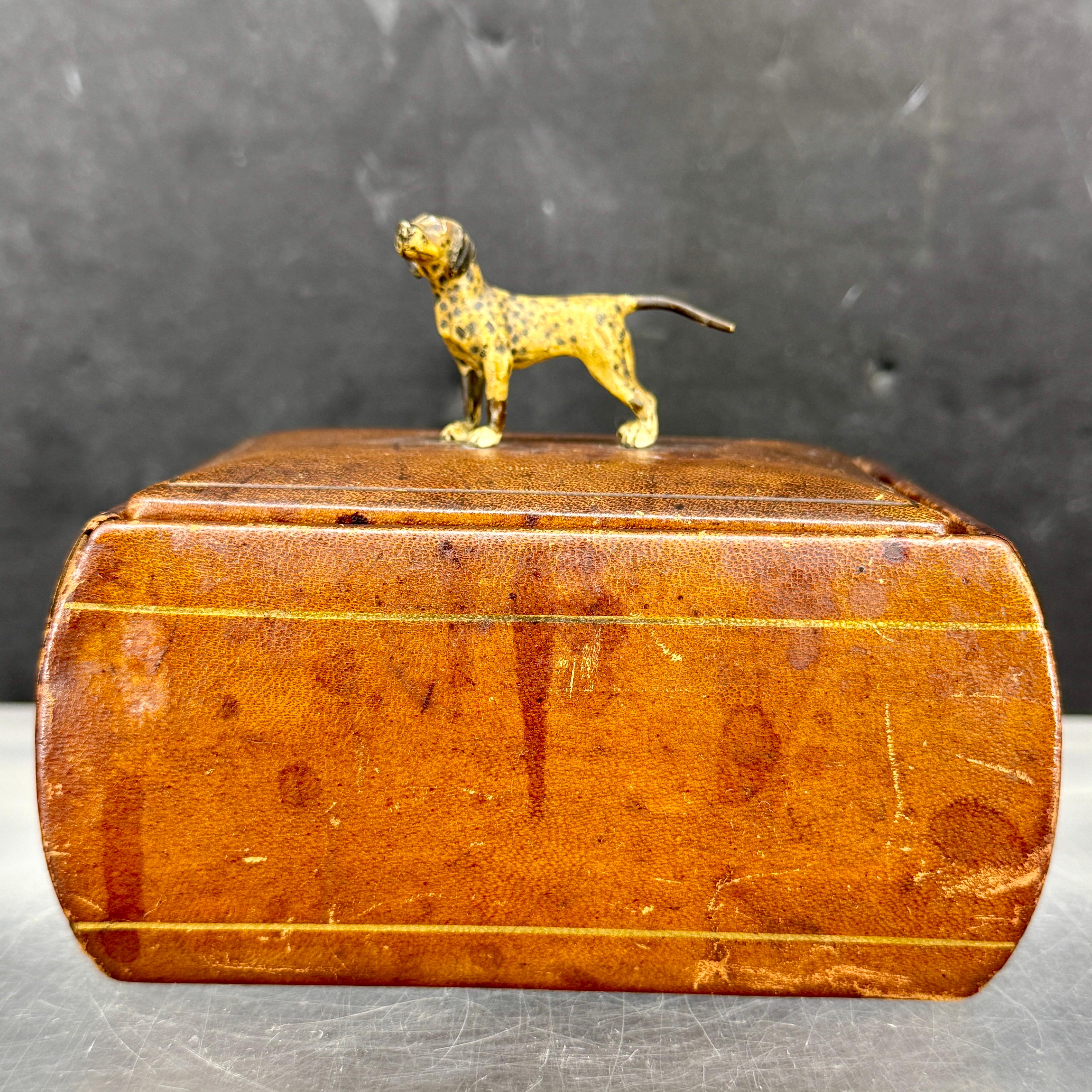 Mid-Century Modern Italian Florentine Mid-Century Leather Box with Dog For Sale