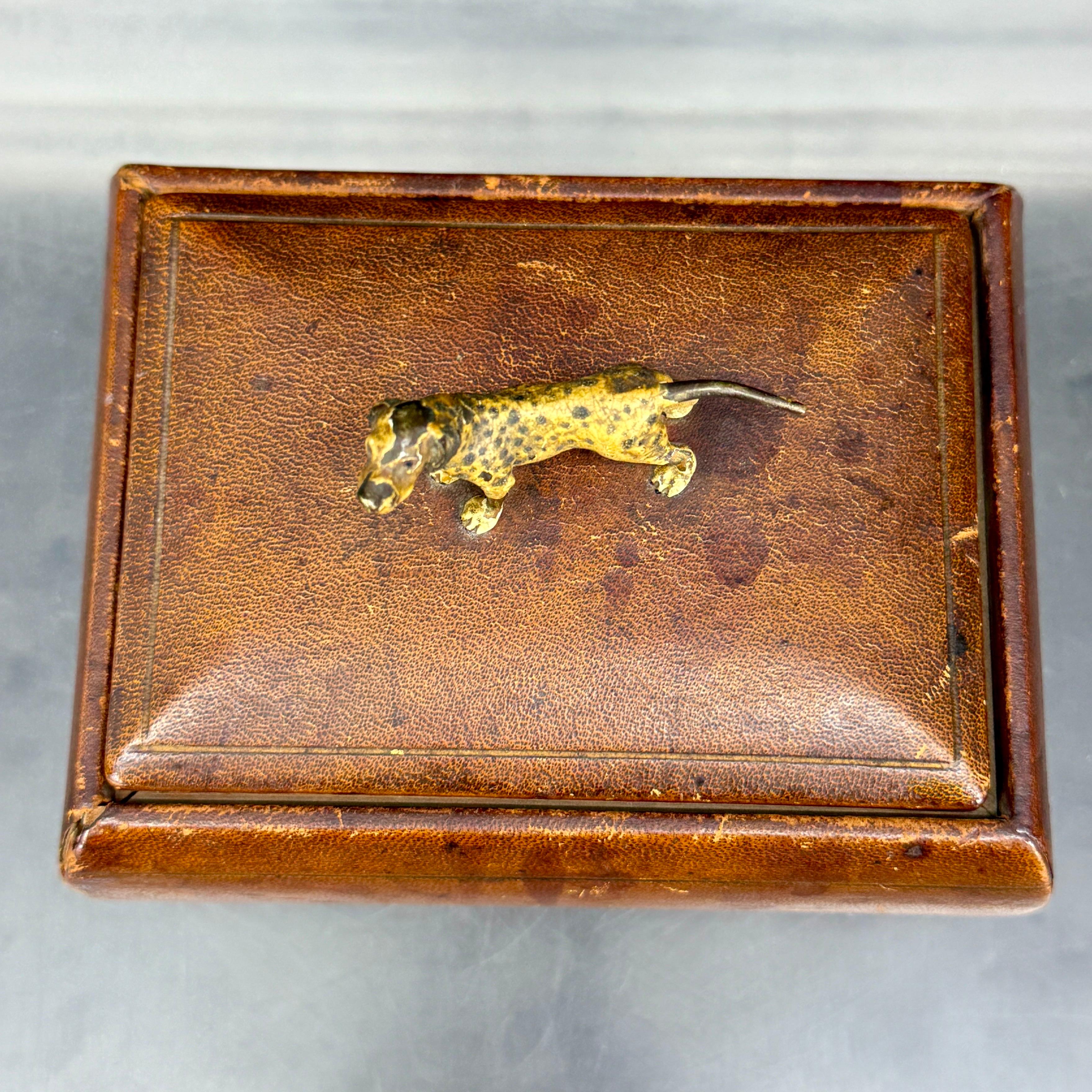 Embossed Italian Florentine Mid-Century Leather Box with Dog For Sale