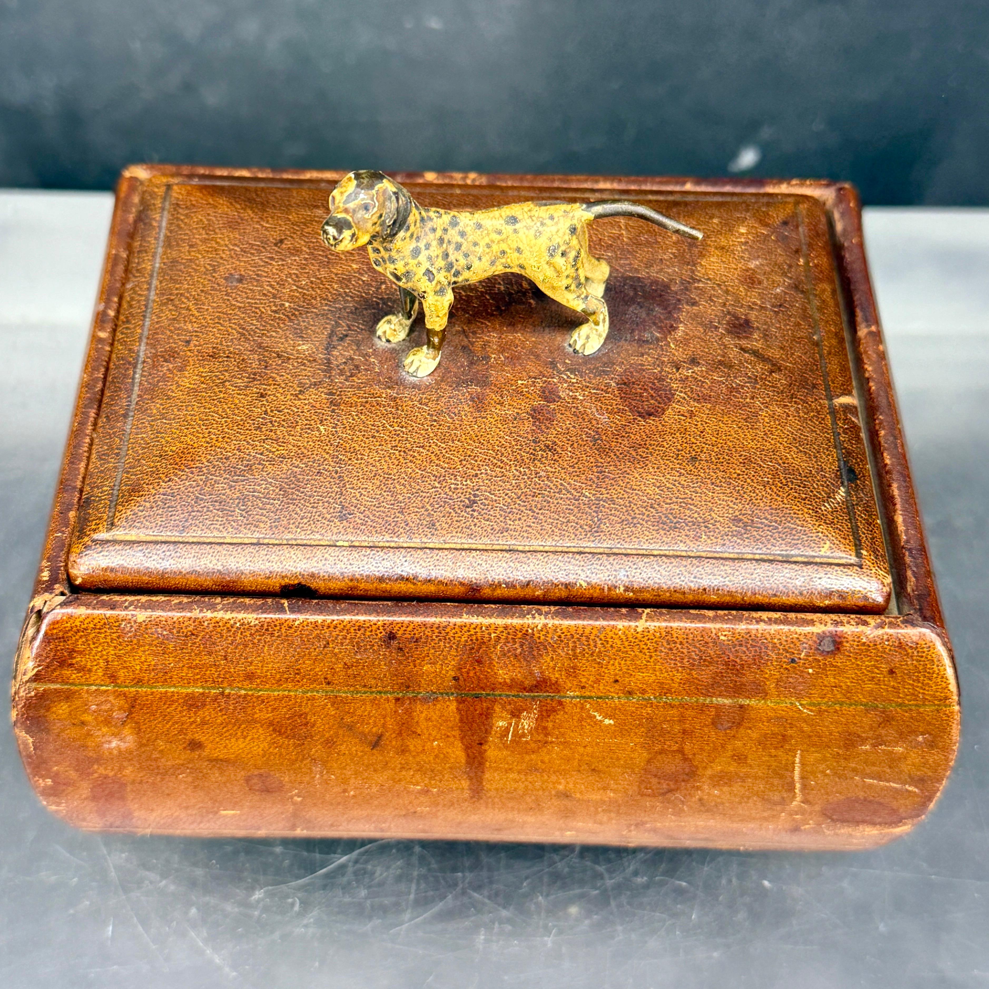 20th Century Italian Florentine Mid-Century Leather Box with Dog For Sale