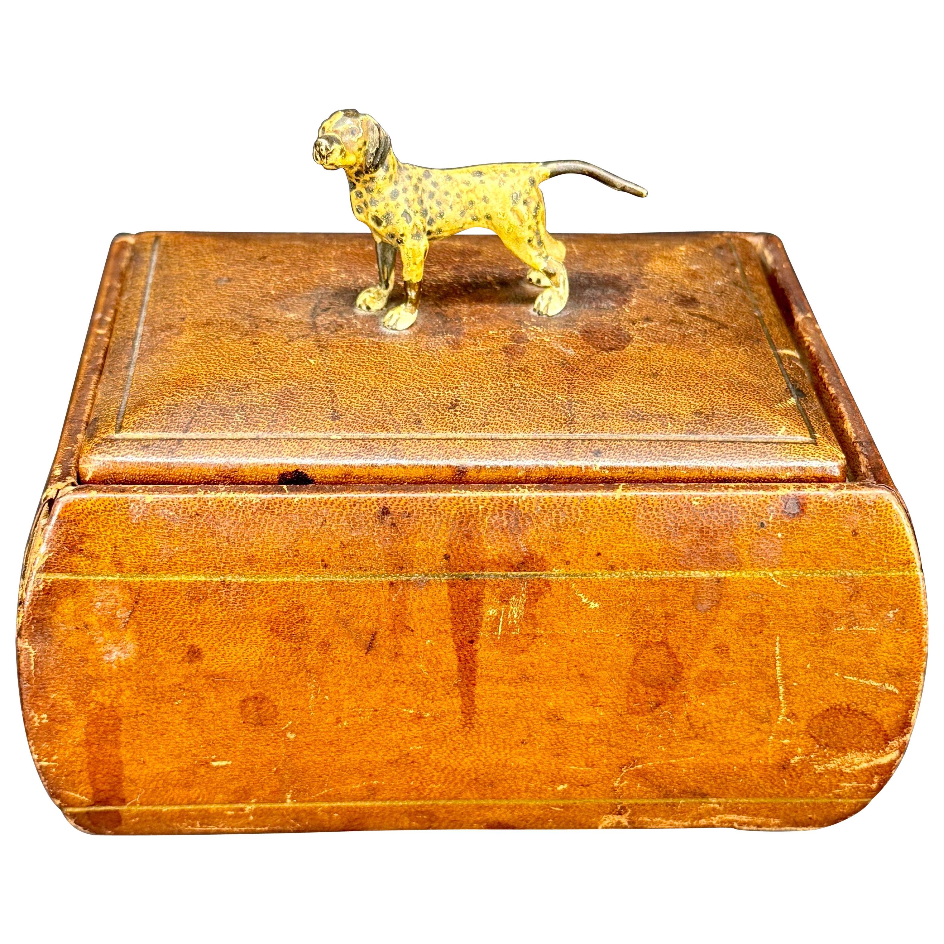 Italian Florentine Mid-Century Leather Box with Dog For Sale
