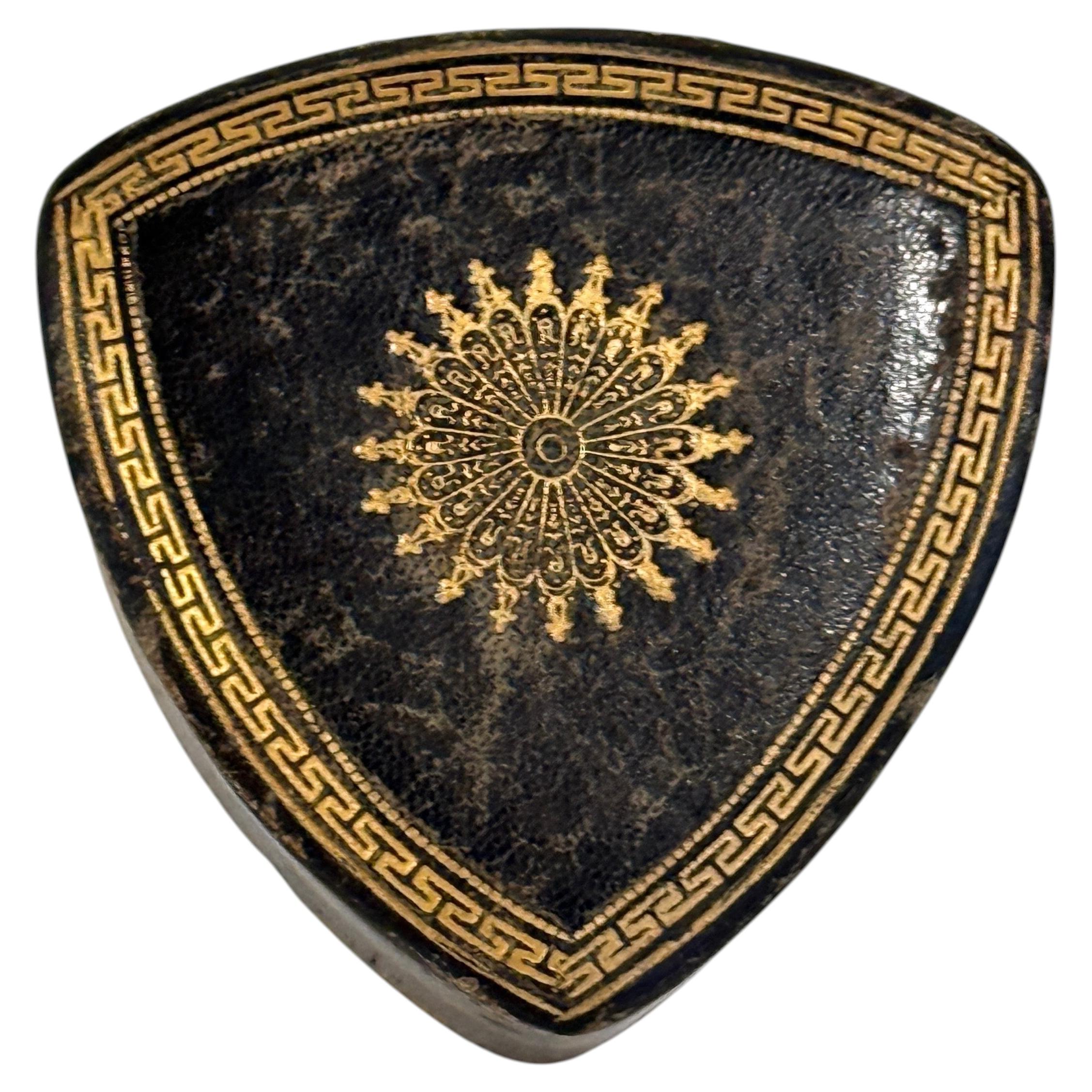 Italian Florentine Mid-Century Leather Gold Gilt Jewelry Holder Trinket Box