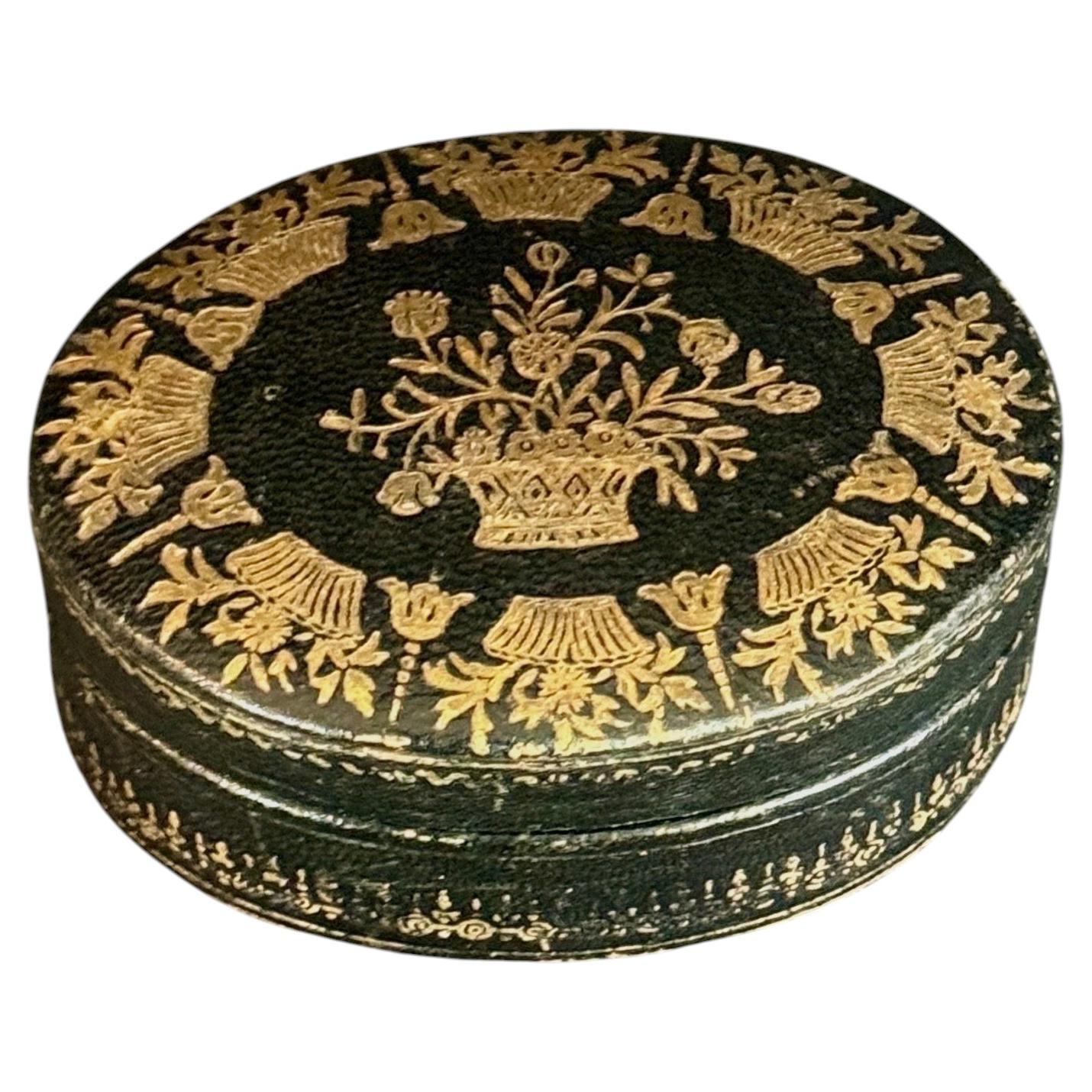 Italian Florentine Mid-Century Leather Oval Jewelry Holder Trinket Box