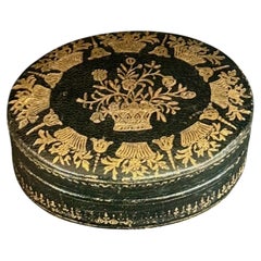 Italian Florentine Mid-Century Leather Oval Jewelry Holder Trinket Box