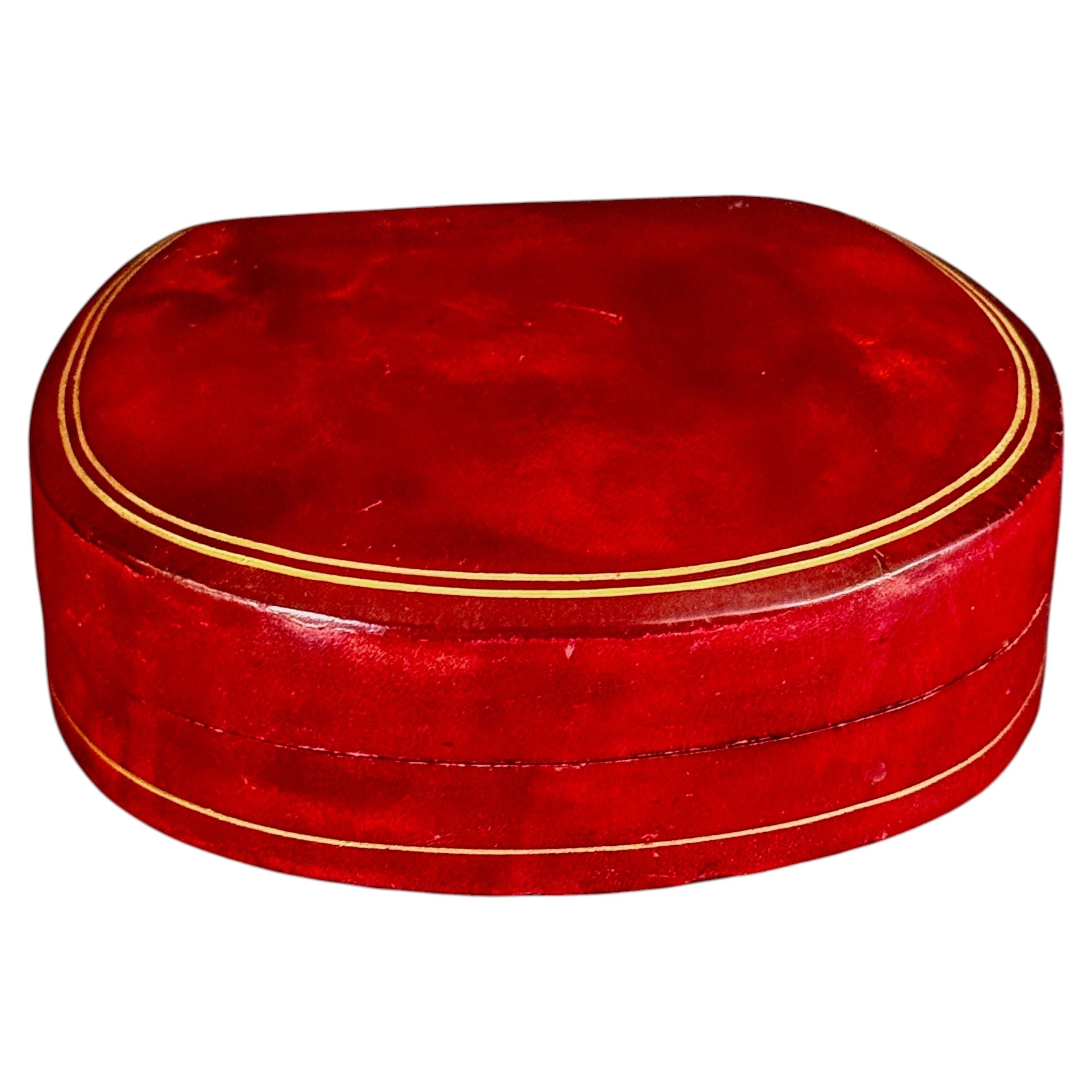 Italian Florentine Mid-Century Red Leather Jewelry Holder Trinket Box