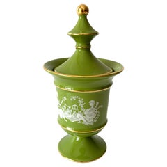 Italienische Florentine Moosgrün und Gold Petite Lidded Round Jar Urn, 1960er Jahre