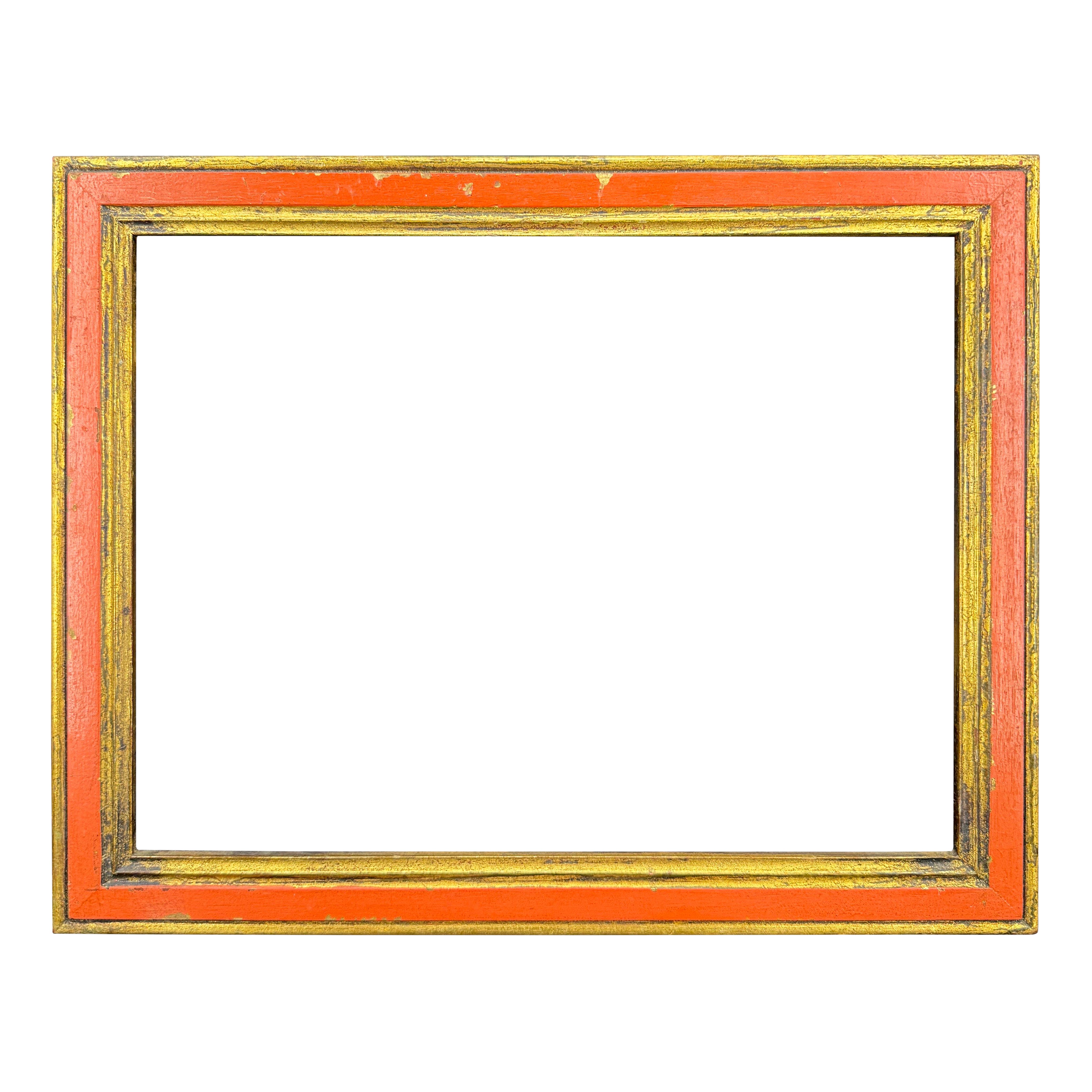 Italian Florentine Orange Gold Gilded Wood Art Frame Circa 1950's