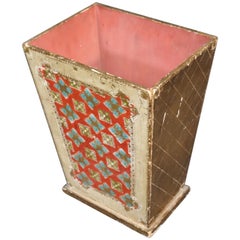 Italian Florentine Paint Decorated Gilded Waste Paper Basket Trash Can