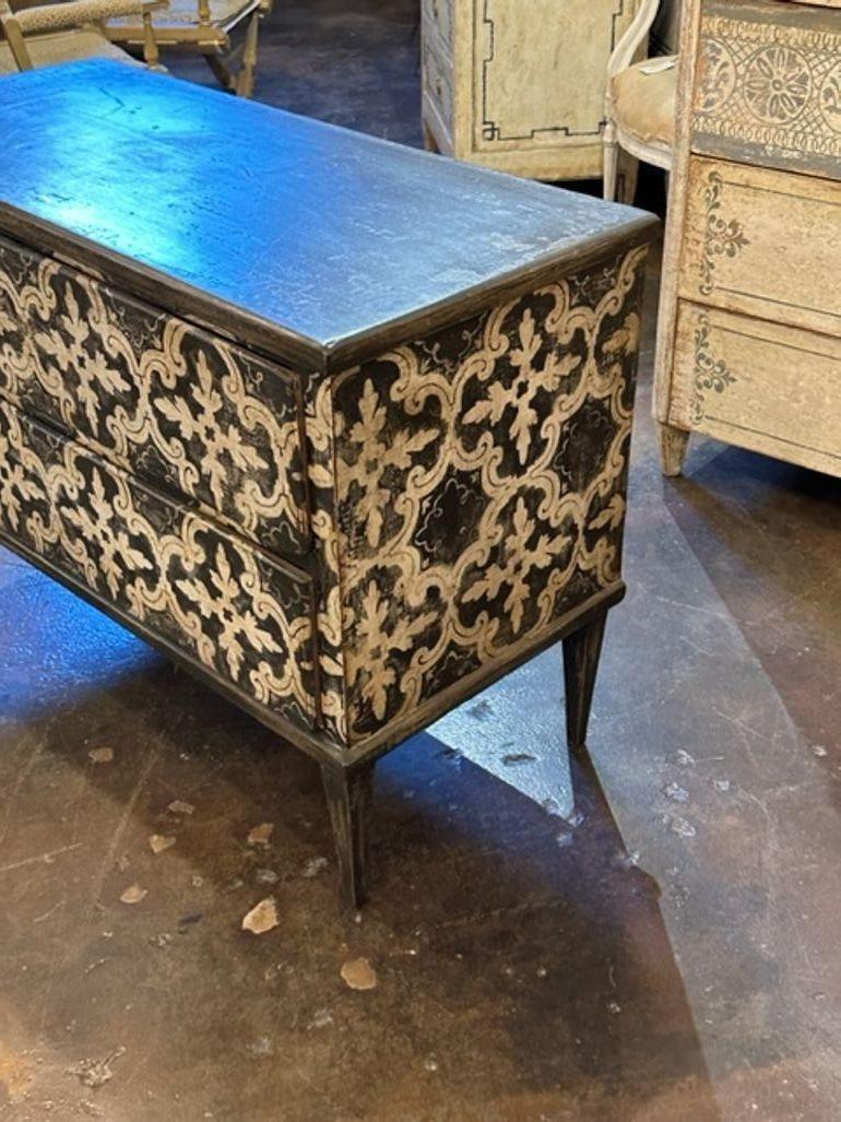 Late 19th Century Italian Florentine Painted Black and White Commode For Sale