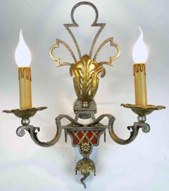 Italian Florentine Pair of Iron Sconces by Banci Firenze 1980 Renaissance Style