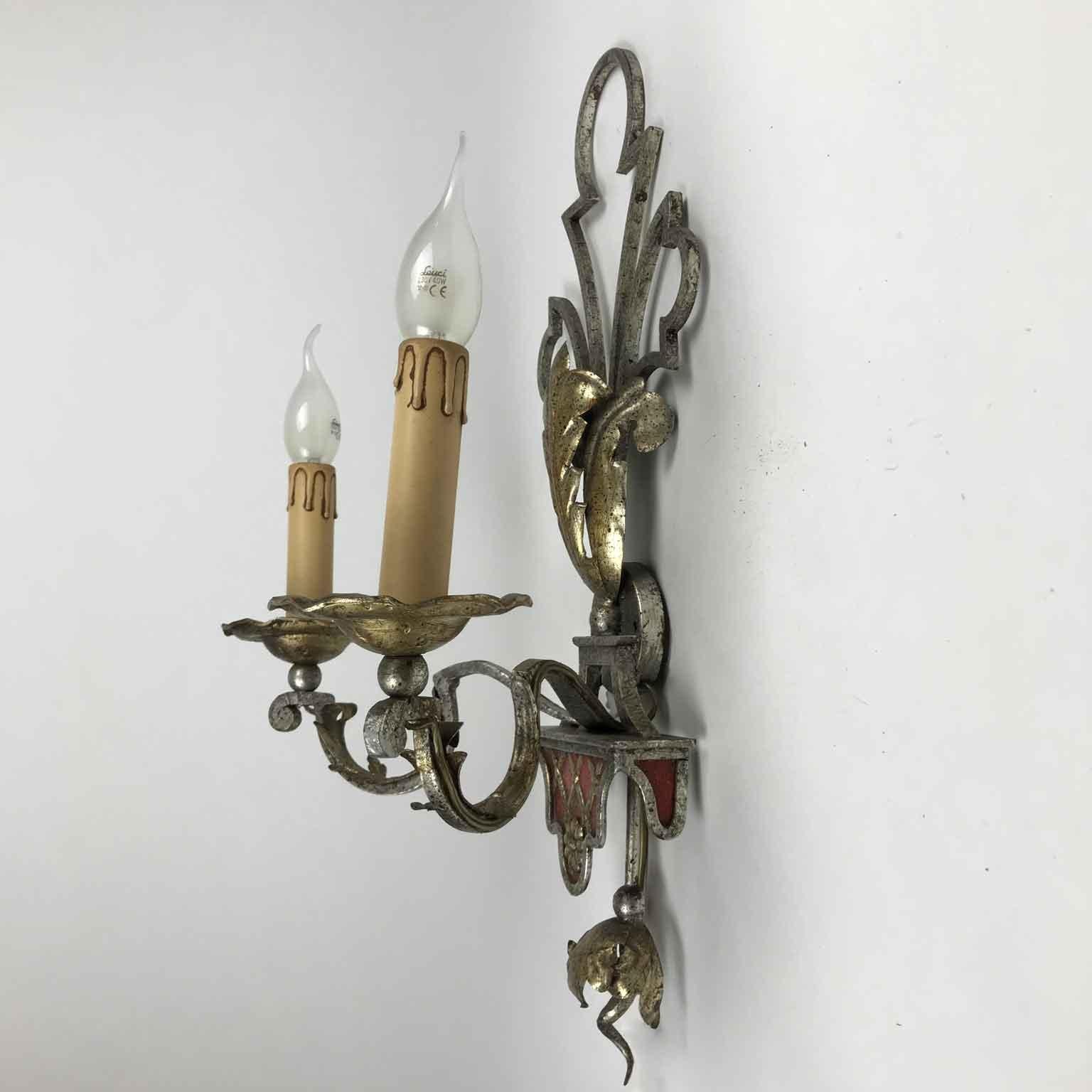 Italian Florentine Pair of Iron Sconces by Banci Firenze 1980 Renaissance Style For Sale 1