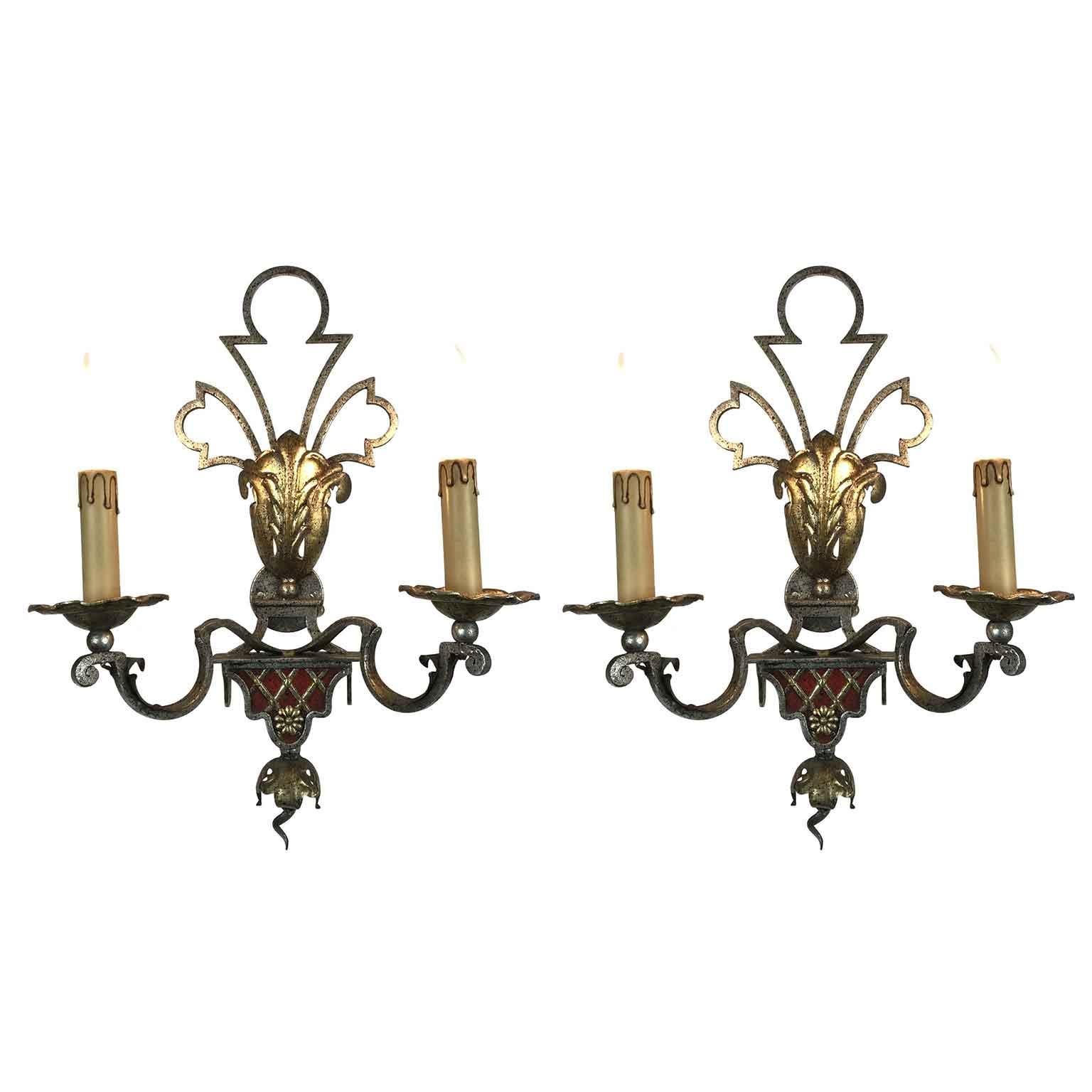 Italian Florentine Pair of Iron Sconces by Banci Firenze 1980 Renaissance Style For Sale 2