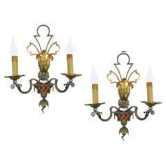 Pareja de candelabros florentinos italianos de hierro de Banci Firenze Estilo renacentista de 1980